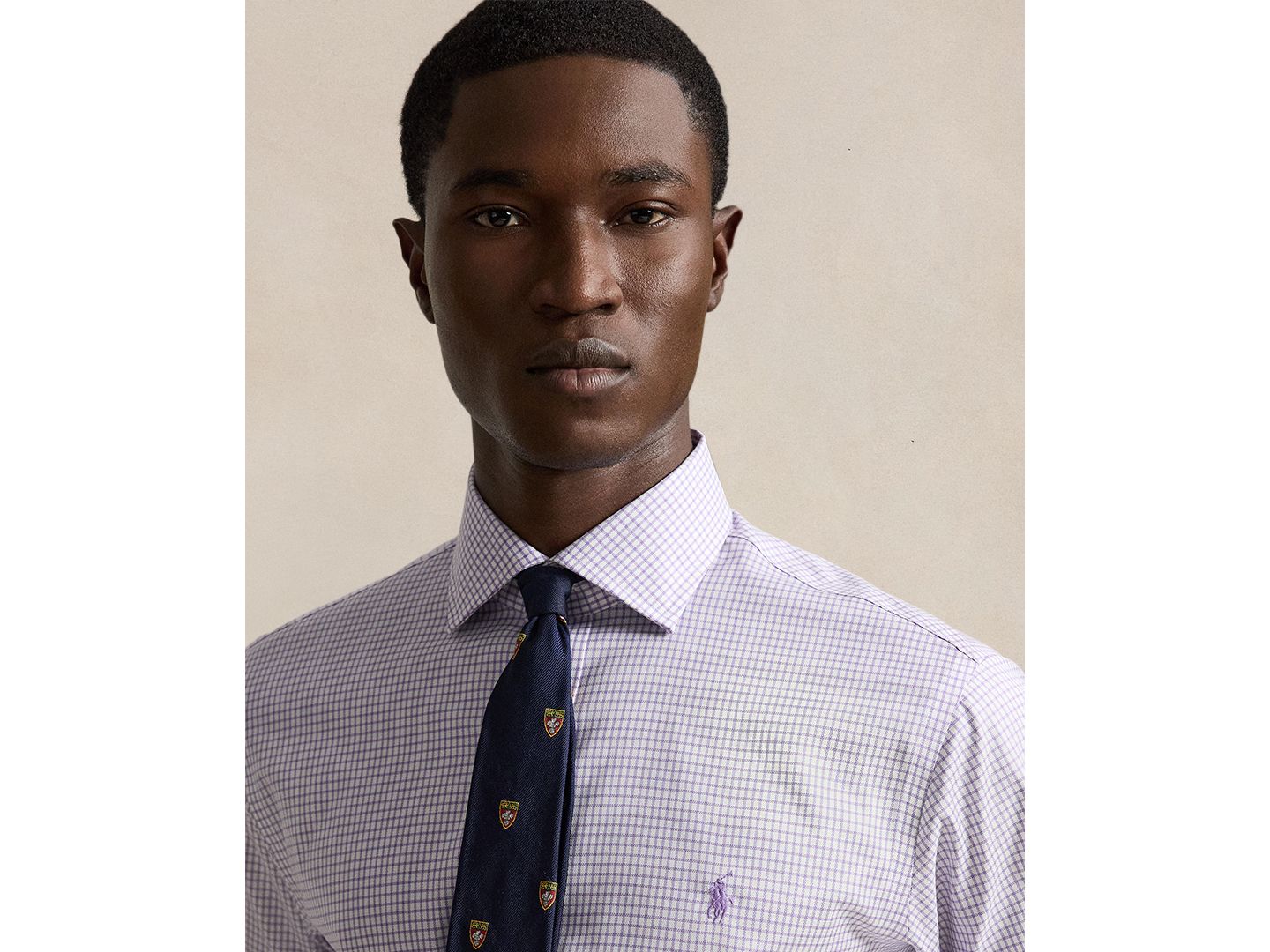 Мужская рубашка Polo Ralph Lauren Regent Checked Classic-Fit Dress Shirt, цвет: Белый лавандовый — фото 2