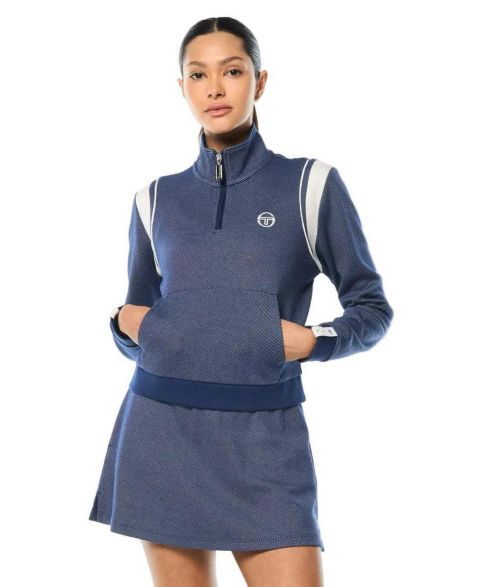 Женская толстовка Sergio Tacchini Agiato Mock-Neck Quarter-Zip Kangaroo-Pocket, цвет: Синий