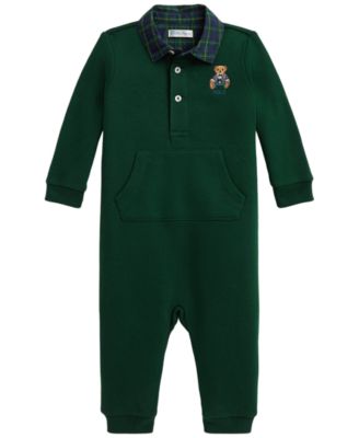 Baby Boys' Polo Bear Plaid Fleece Coverall