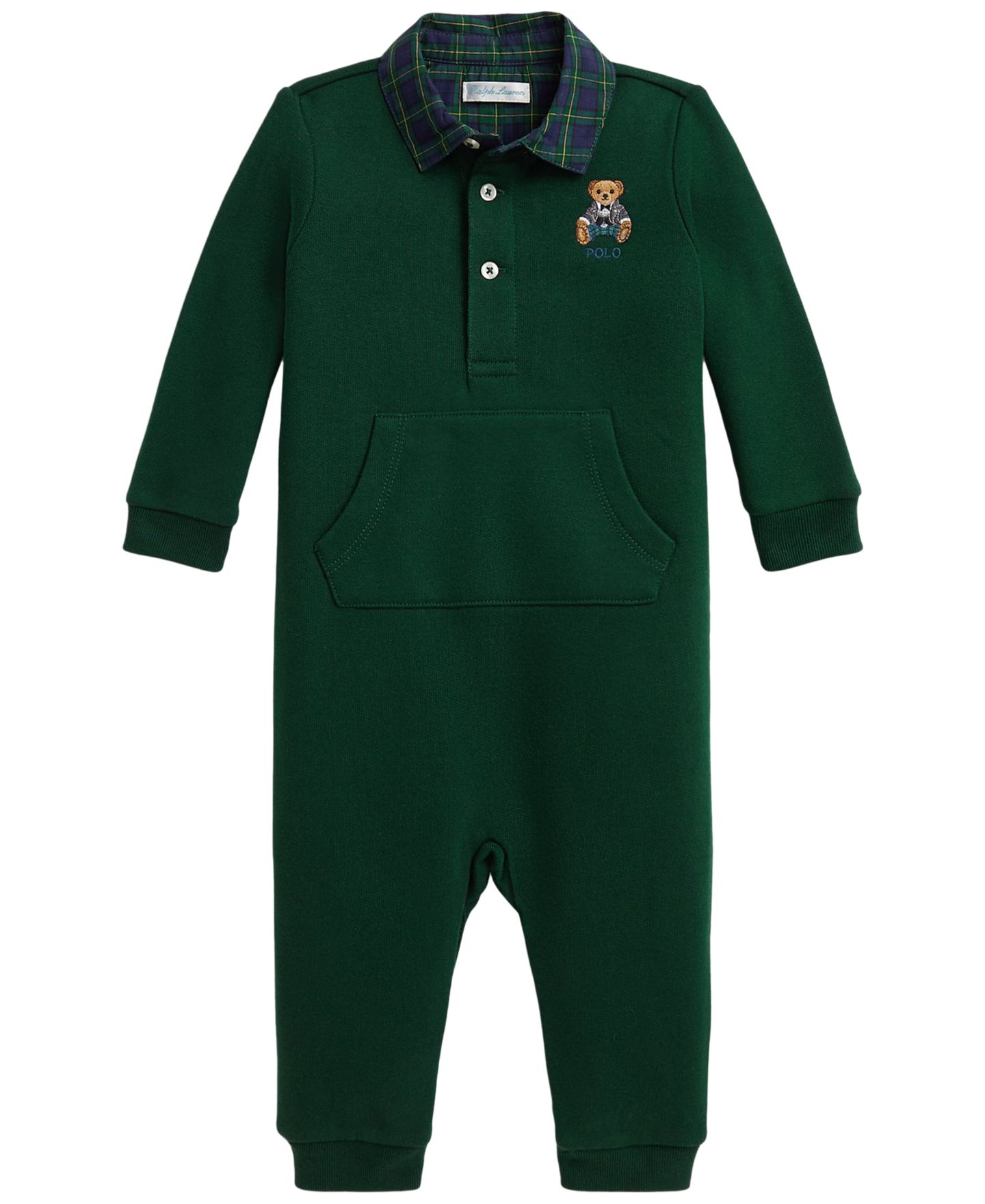 Комбинезон Polo Ralph Lauren Polo Bear Plaid Fleece Coverall для мальчиков-малышей, цвет: Мох — фото 1