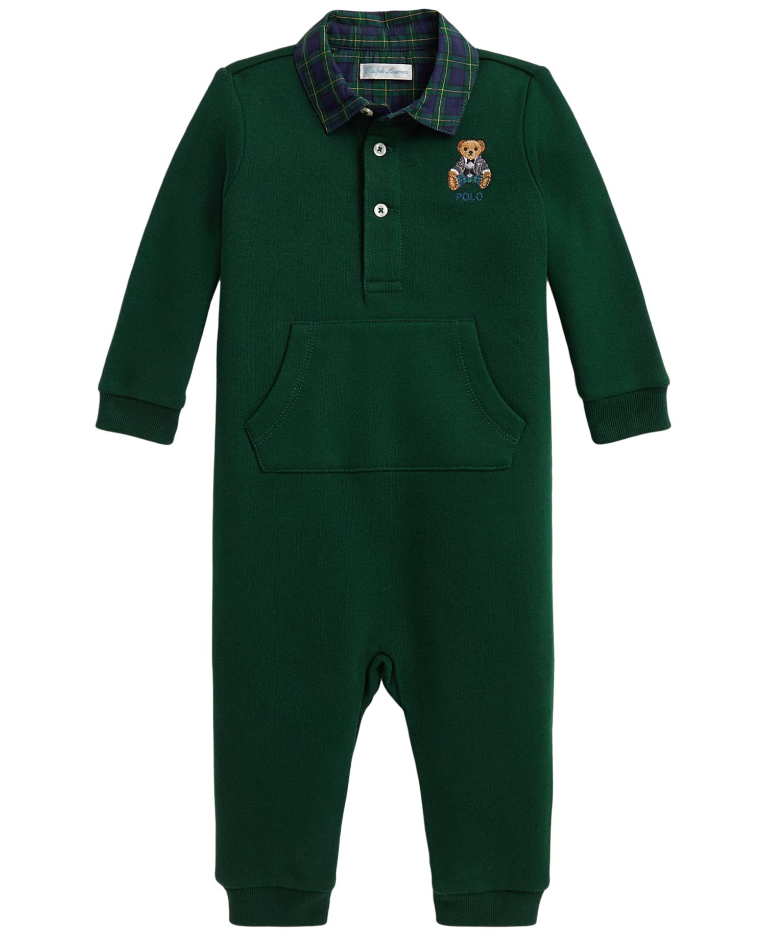 Baby Boys' Polo Bear Plaid Fleece Coverall
