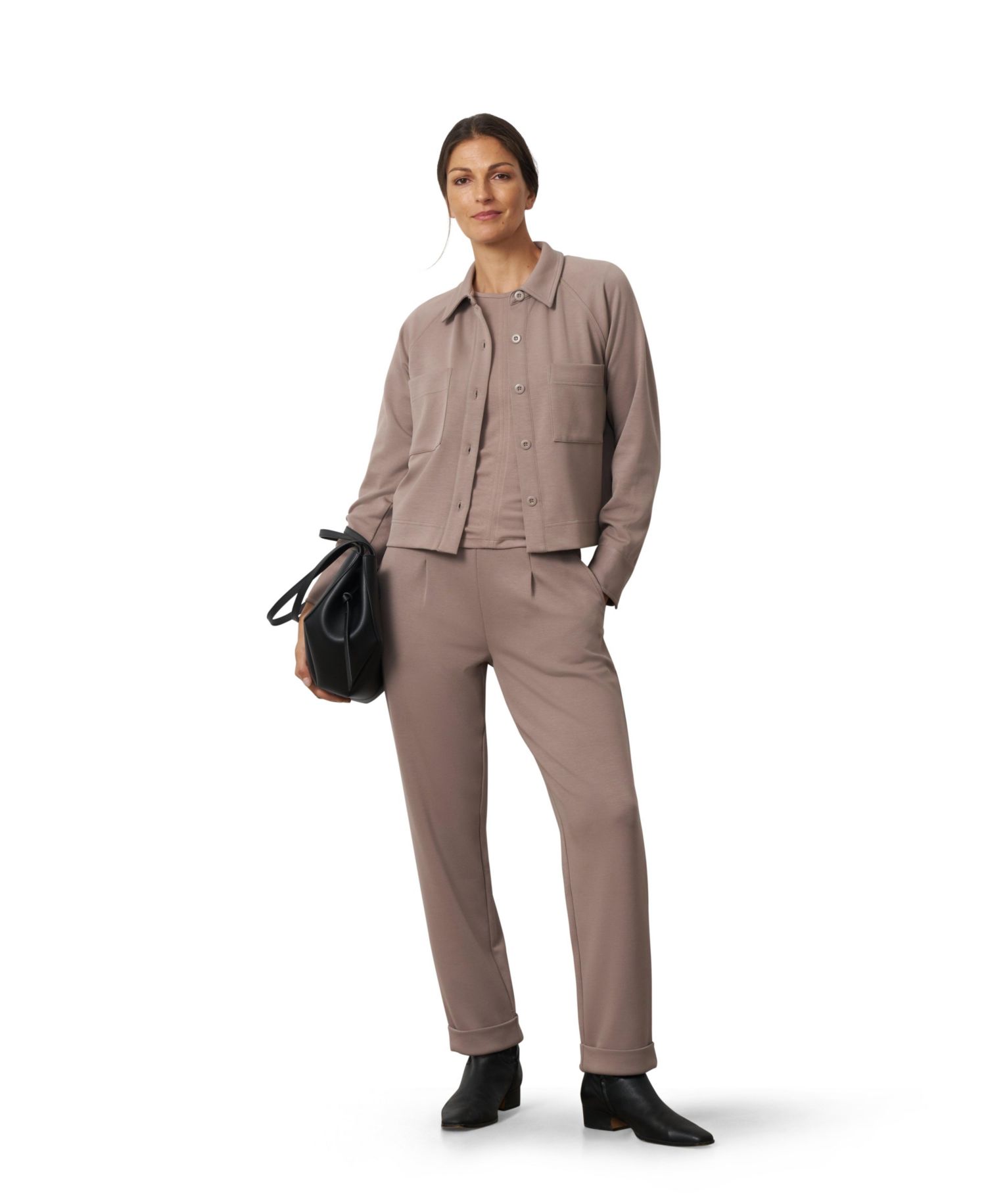 Women's Ponte Cuffed Shacket and Pants Set