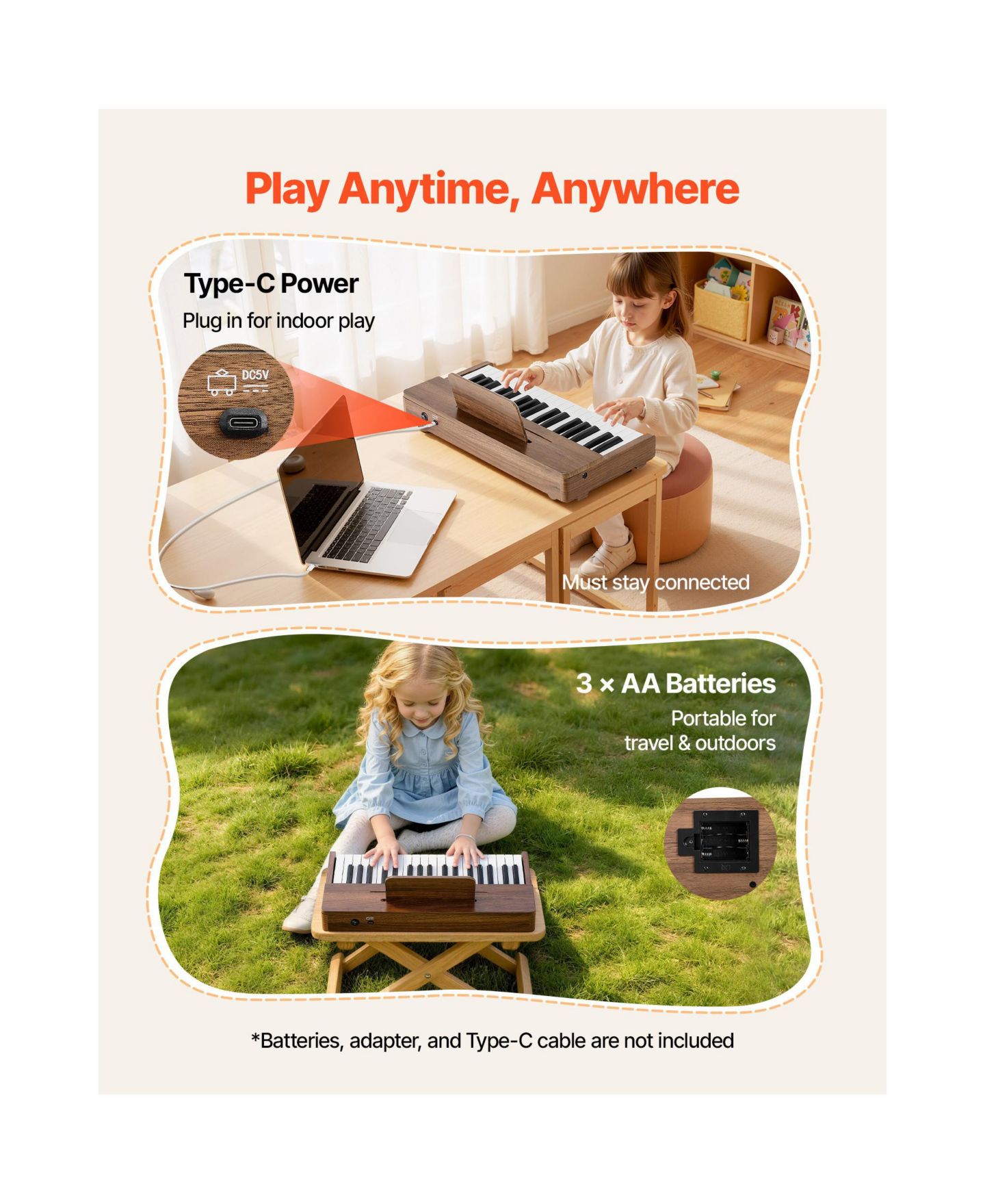 Детская игрушка Mecale 37-Key Extended Range Wooden Kids Digital Piano, Ages 3+, цвет: Коричневый — фото 7