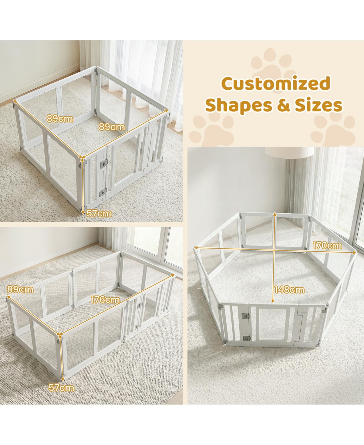Gymax Clear Dog Playpen Transparent Pet Fence w/Door and Double Safety Locks