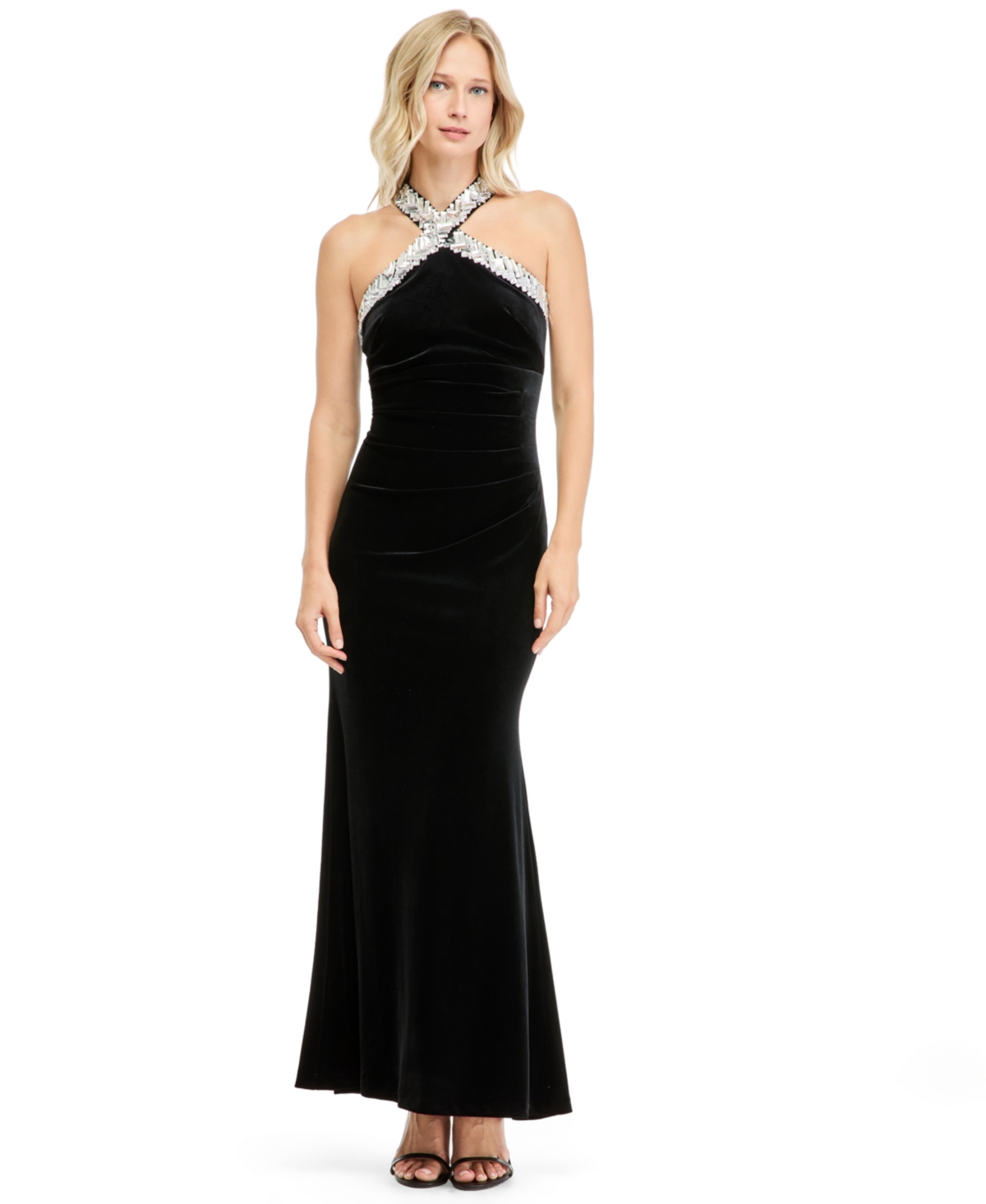 Eliza J Women's Embellished Halter Velvet Gown - BLACK