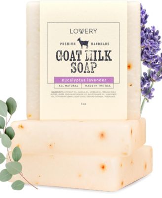 Handmade Goat Milk Soap Bars Made in USA with Organic Shea Butter - Eucalyptus Lavender Scent, 3 Pack