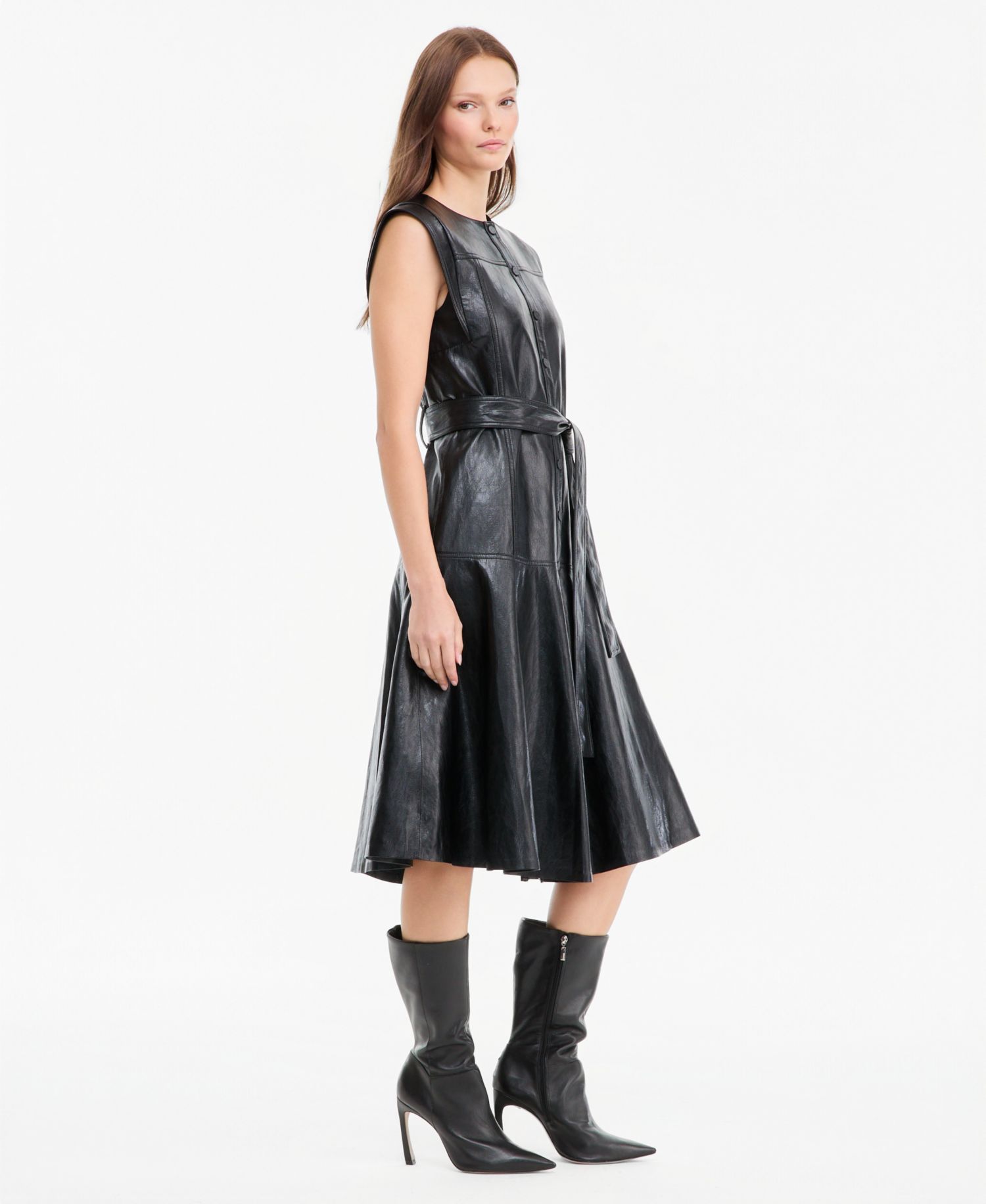 Women's Brenda Faux Leather A-Line Midi Dress