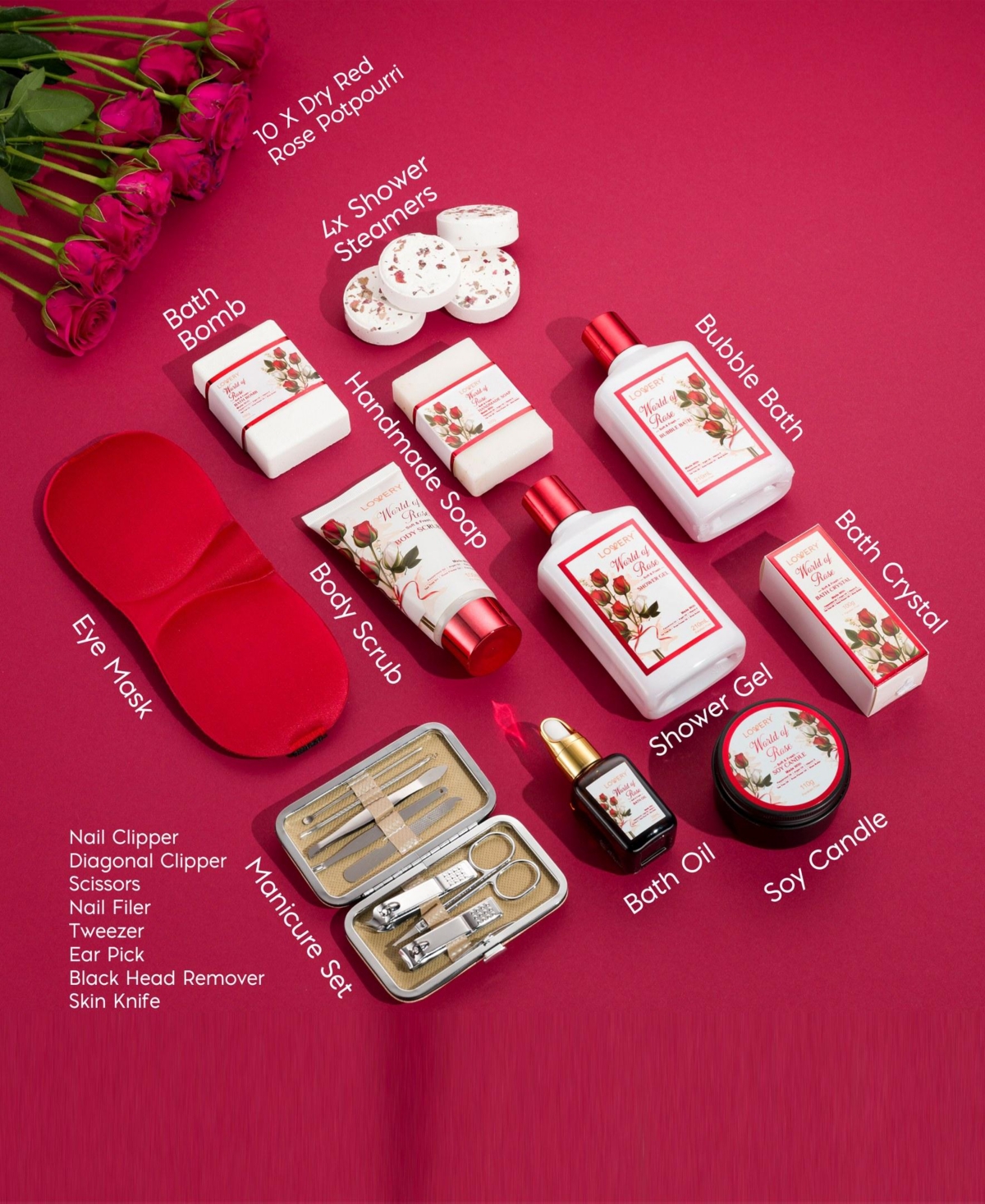 Lovery Rose Home Spa Body Care Gift Set, 35 Piece Beauty and Personal Care Kit, Bath and Body Gift Set