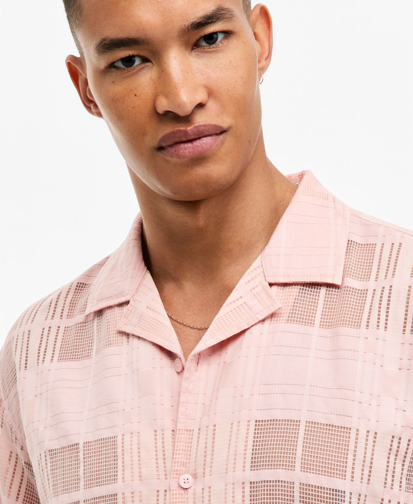 Мужская рубашка Mode of One Camp Collar Short-Sleeve Plaid, цвет: Shy Bouquet — фото 3