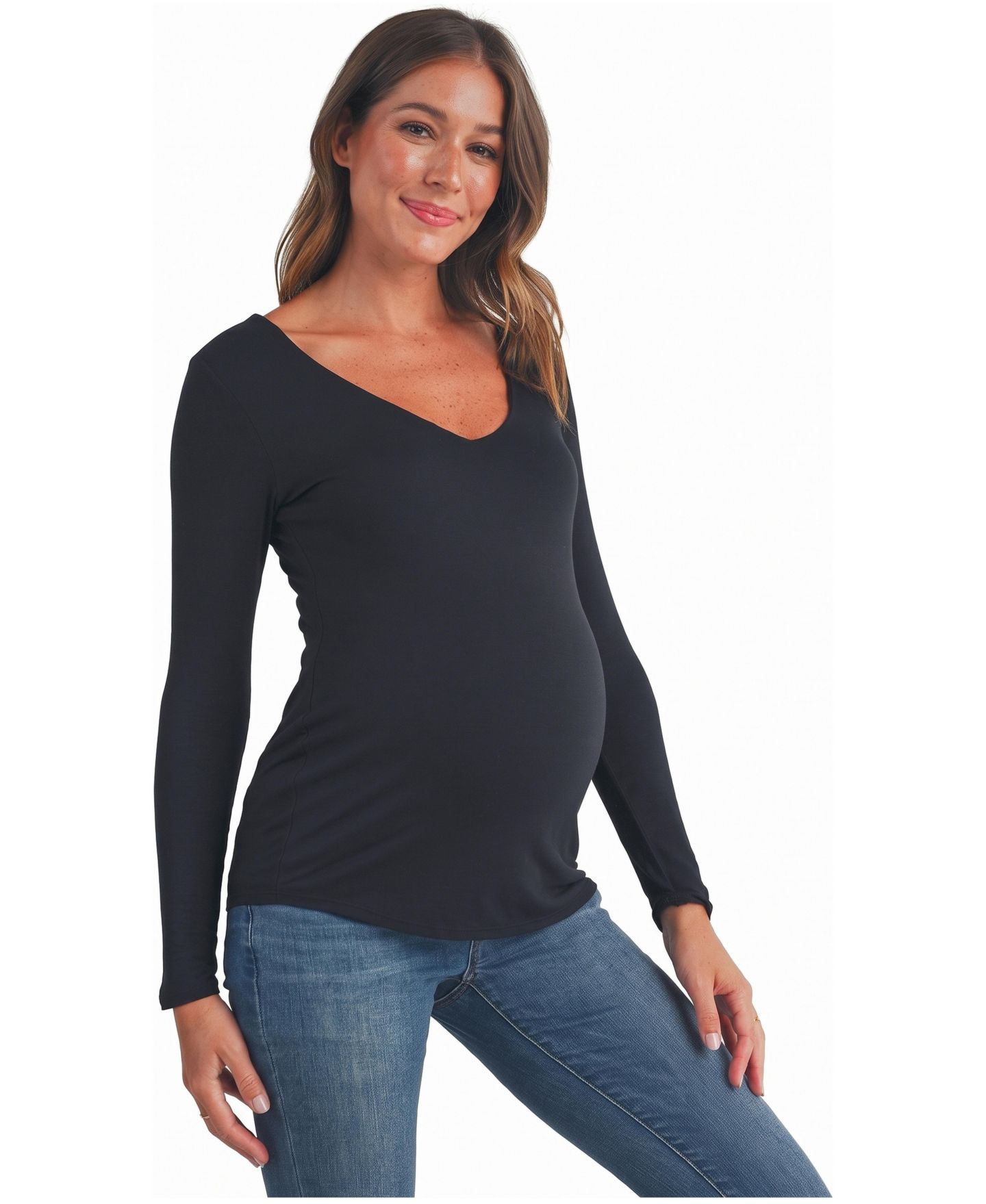 Женский топ Hello Miz Maternity V-Neck Long-Sleeve Fitted Top, цвет: Чёрный — фото 2
