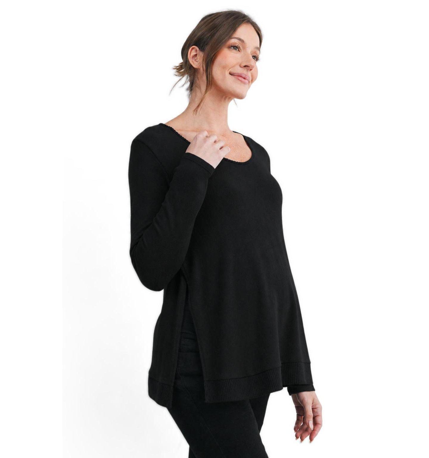 Женский свитер Hello Miz Maternity Scoop Neck Long-Sleeve Sweater, цвет: Чёрный — фото 2