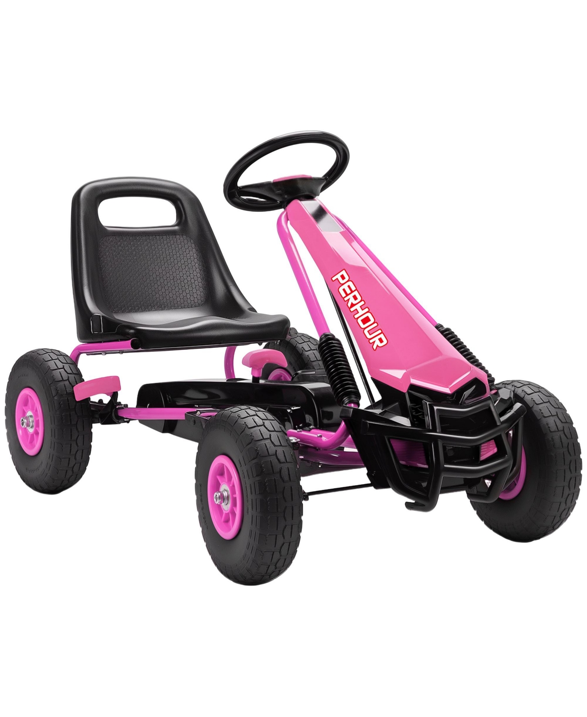 Qaba Pedal-Powered Go Kart with Adjustable Seat and Eva Tires, Ages 3-8 - Pink