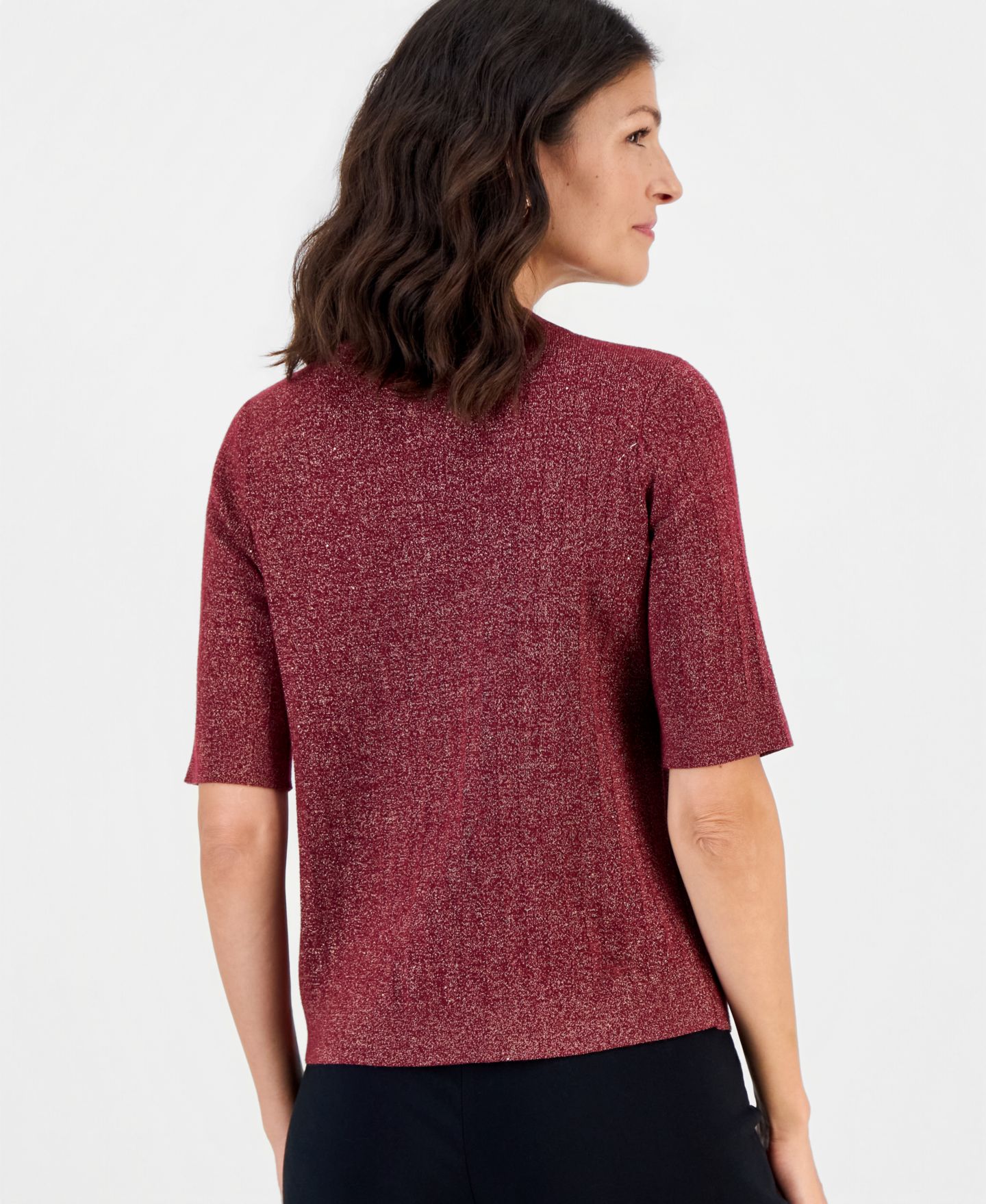 Женский кардиган JM Collection Lurex Pointelle Short-Sleeve, цвет: Вишнёвый — фото 2