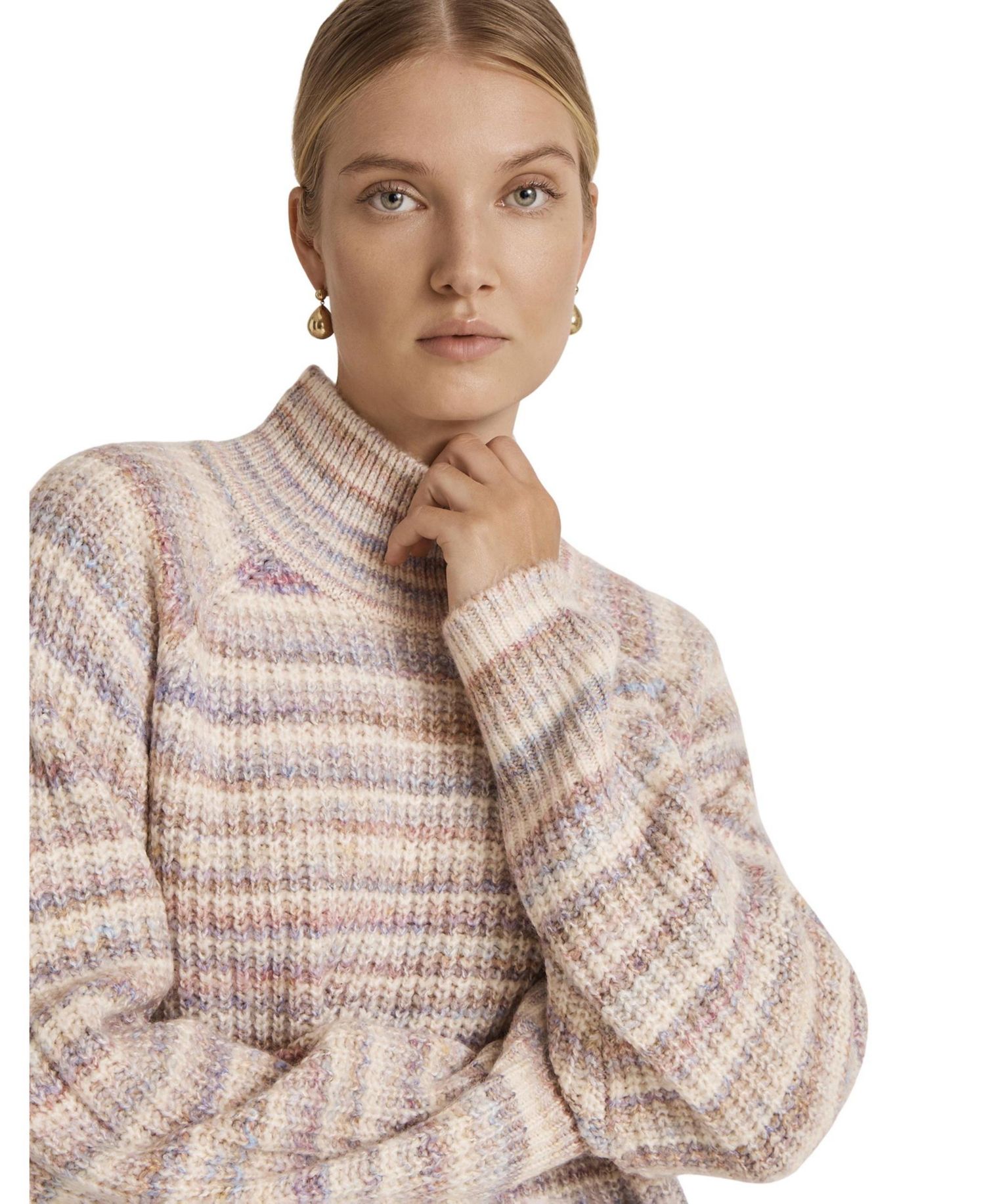 Women's Helen Long-Sleeve Striped Funnel Neck Sweater