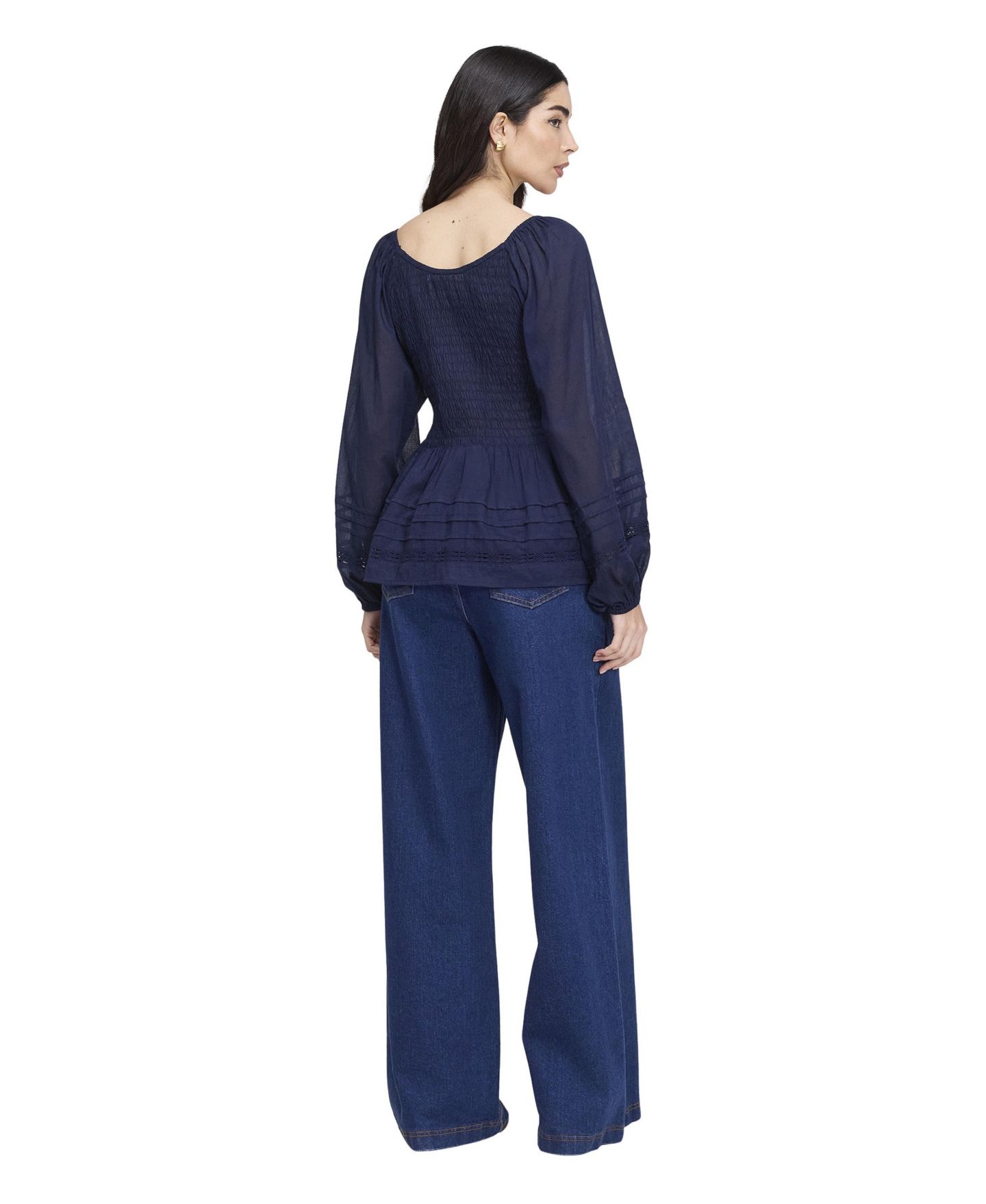 Женская блузка Finery London Jennie Scoop Neck Long-Sleeve Shirred, цвет: Тёмно-синий — фото 3