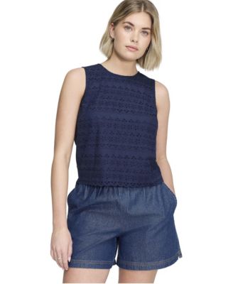 Women's Gloria Eyelet Cotton Crewneck Blouse