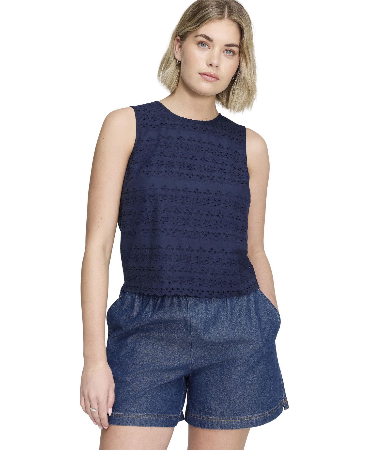 Women's Gloria Eyelet Cotton Crewneck Blouse