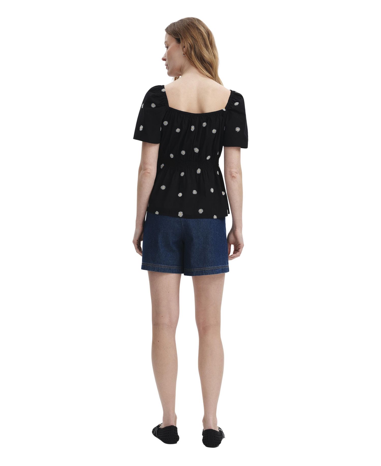 Women's Holly Floral-Embroidered Cotton Square Neck Top