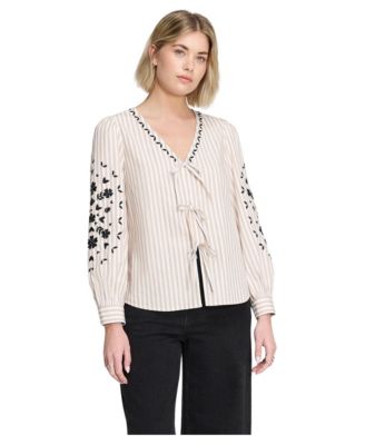Women's Karlee Striped Tie-Front Long-Sleeve Top