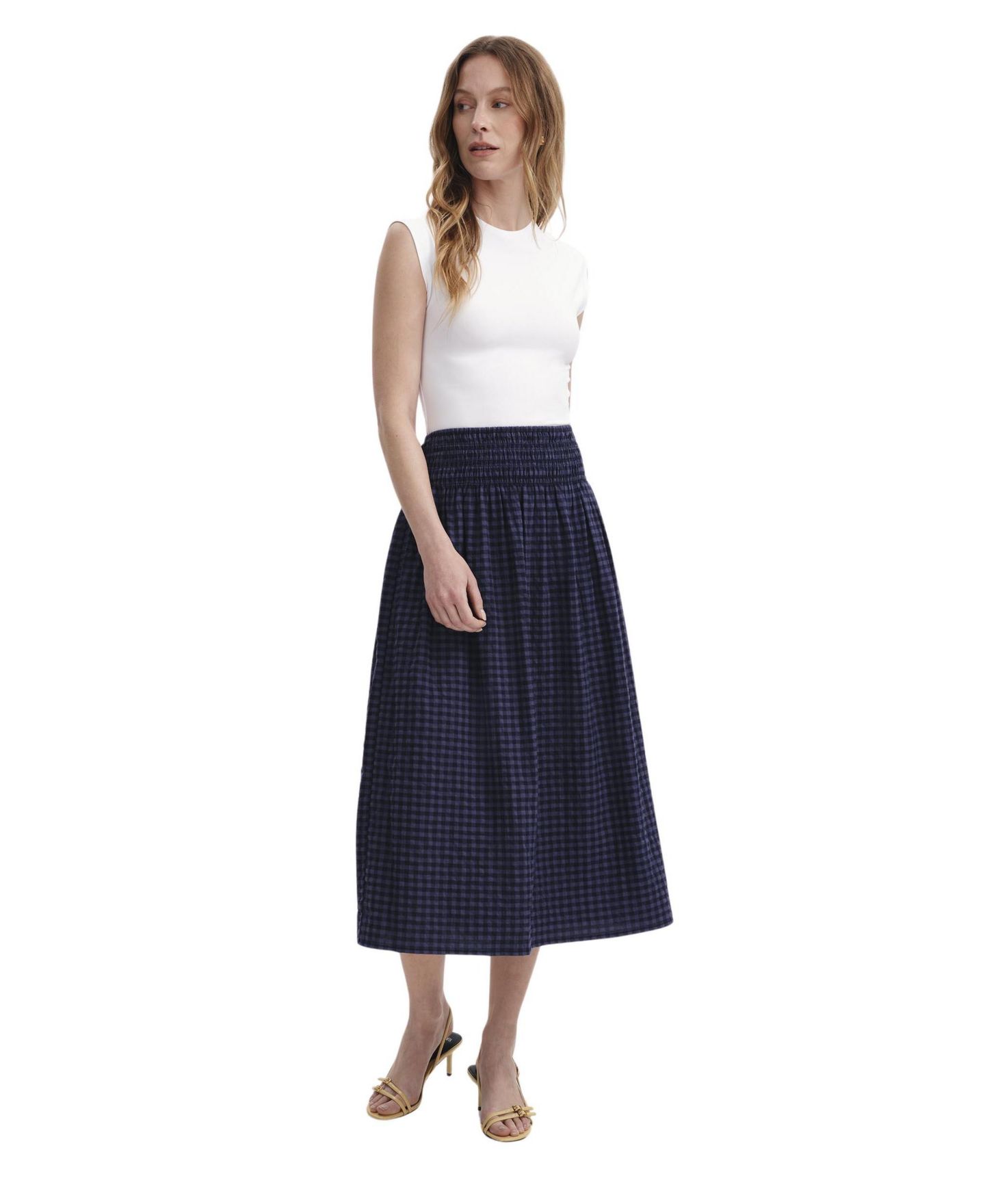 Женская юбка Finery London Vanessa Gingham Seersucker Midi, цвет: Тёмно-синий — фото 4
