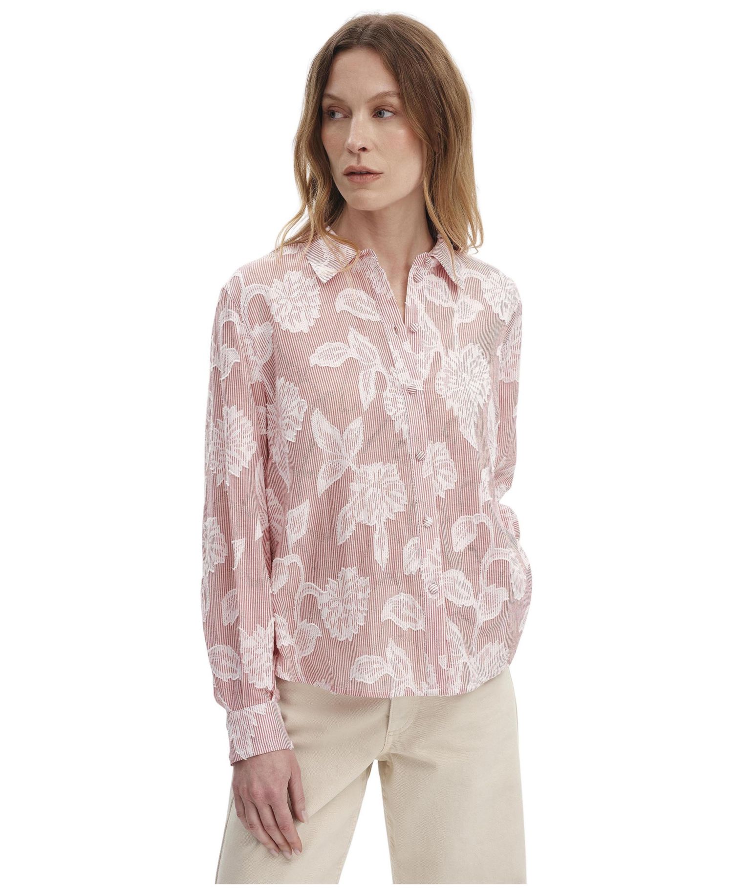 Women's Heidi Relaxed-Fit Long-Sleeve Floral-Stripe Shirt