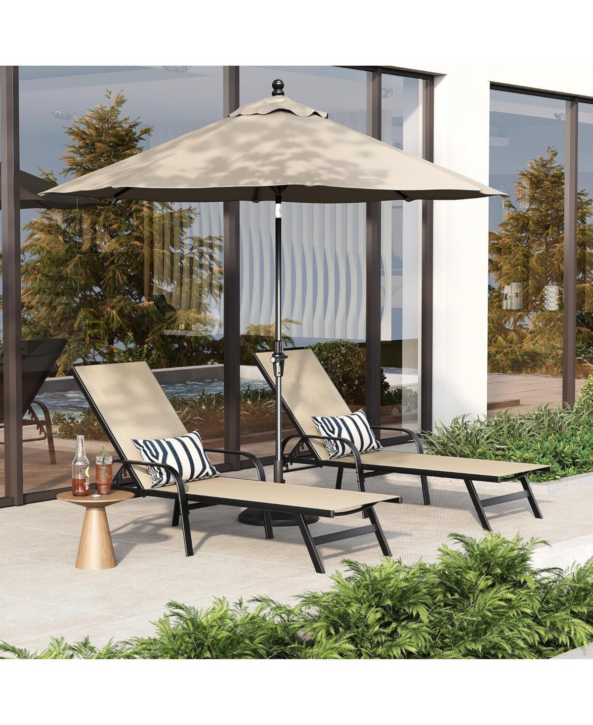 gaomon Outdoor Lounge Chair, 5-Position Reclining Chaise for Garden, Balcony and Poolside