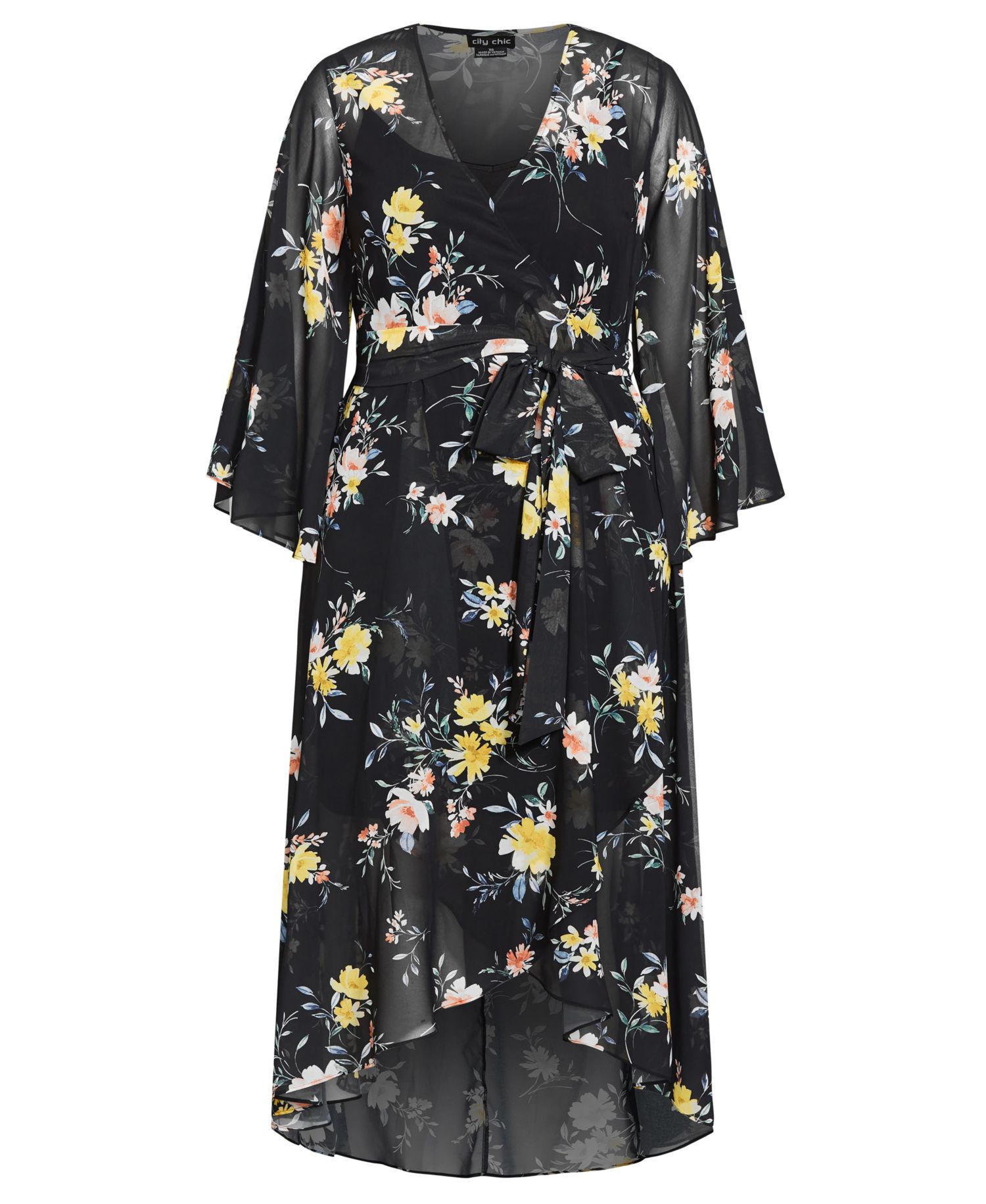Plus Size Fleetwood Print Long-Sleeve Wrap Maxi Dress