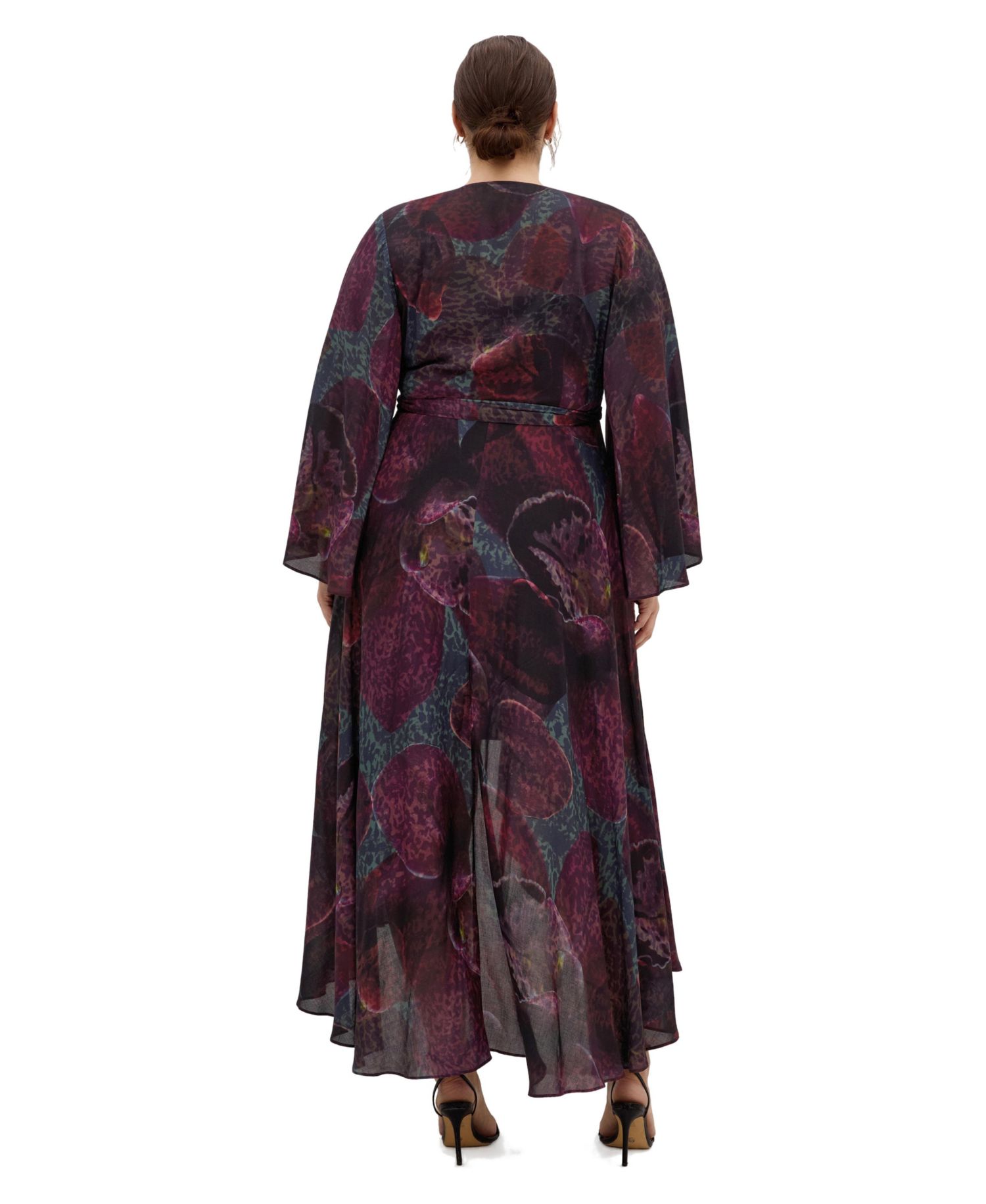 Women's Plus Size Evangeline V-Neck Bell-Sleeve Floral-Print Wrap Maxi Dress