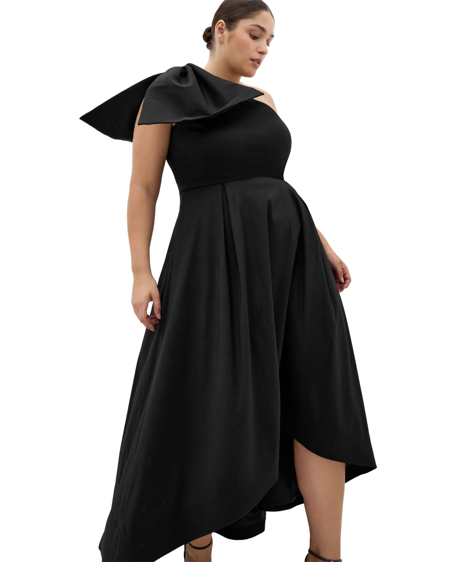 Plus Size Captivate One-Shoulder Fit & Flare Hi-Lo Dress