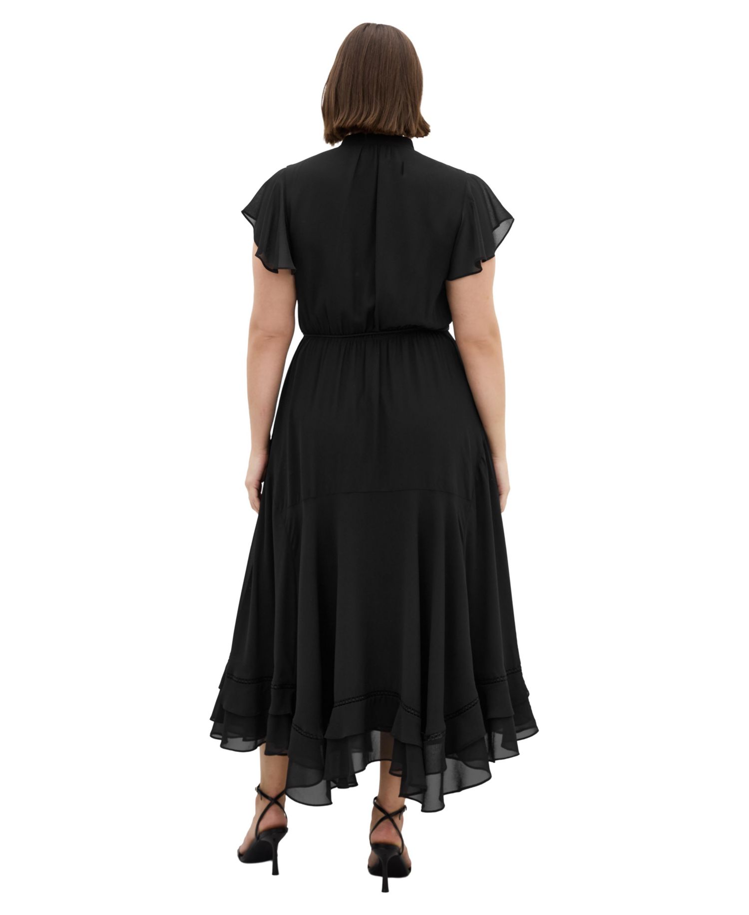 Plus Size Yasmine Victorian-Turtleneck Sheer Cap-Flutter Sleeves Maxi Dress