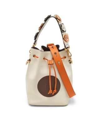 Women's Mon Tresor Mini Leather Bucket Bag with Floral Strap