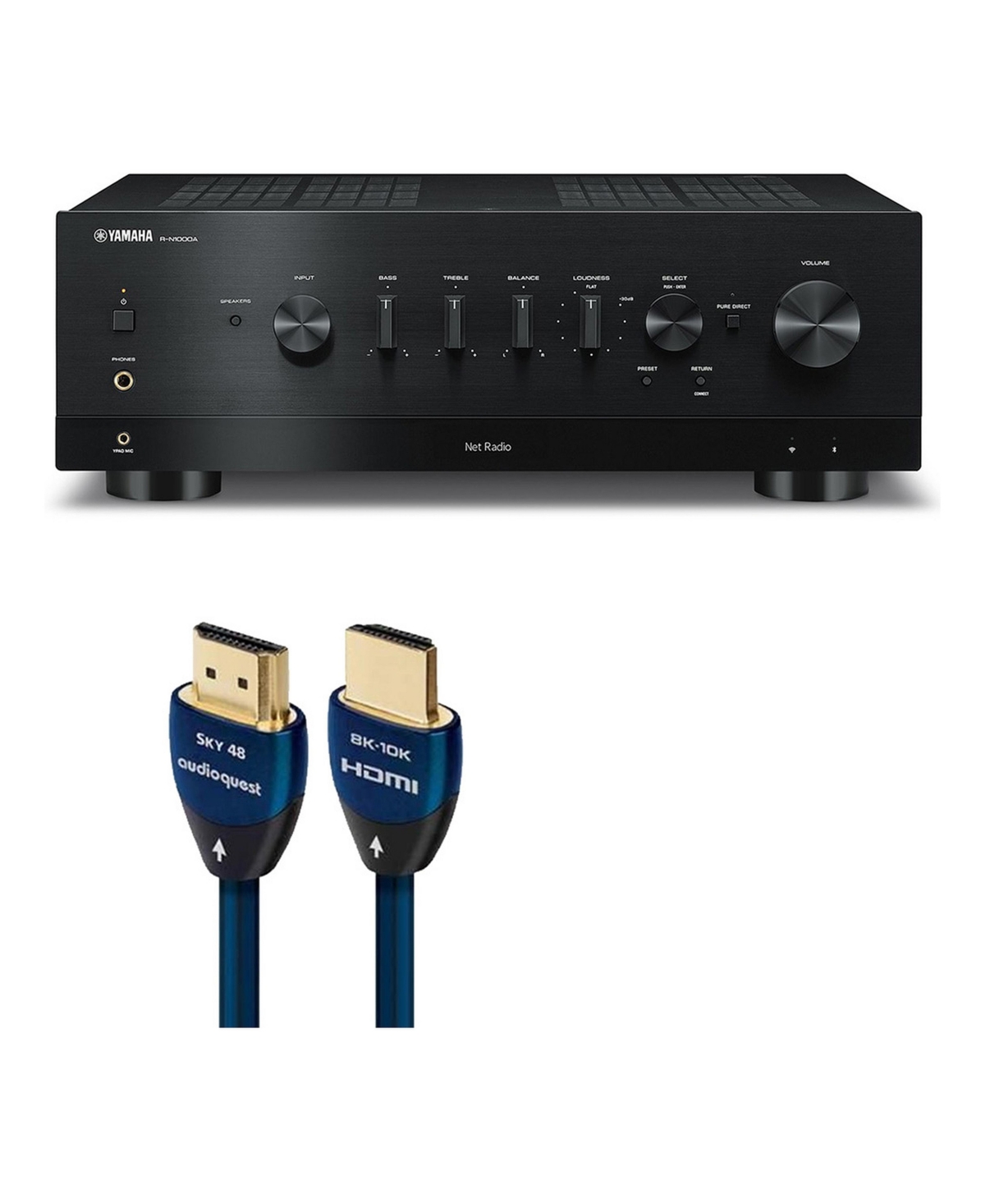 Yamaha R-N1000A Stereo MusicCast Network Receiver Bundle with Hdmi Cable - Black