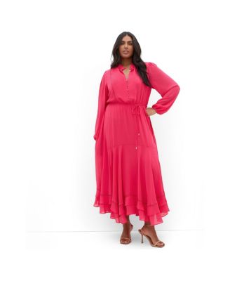 Plus Size Yasmin Long-Sleeve Chiffon Ruffle Maxi Dress