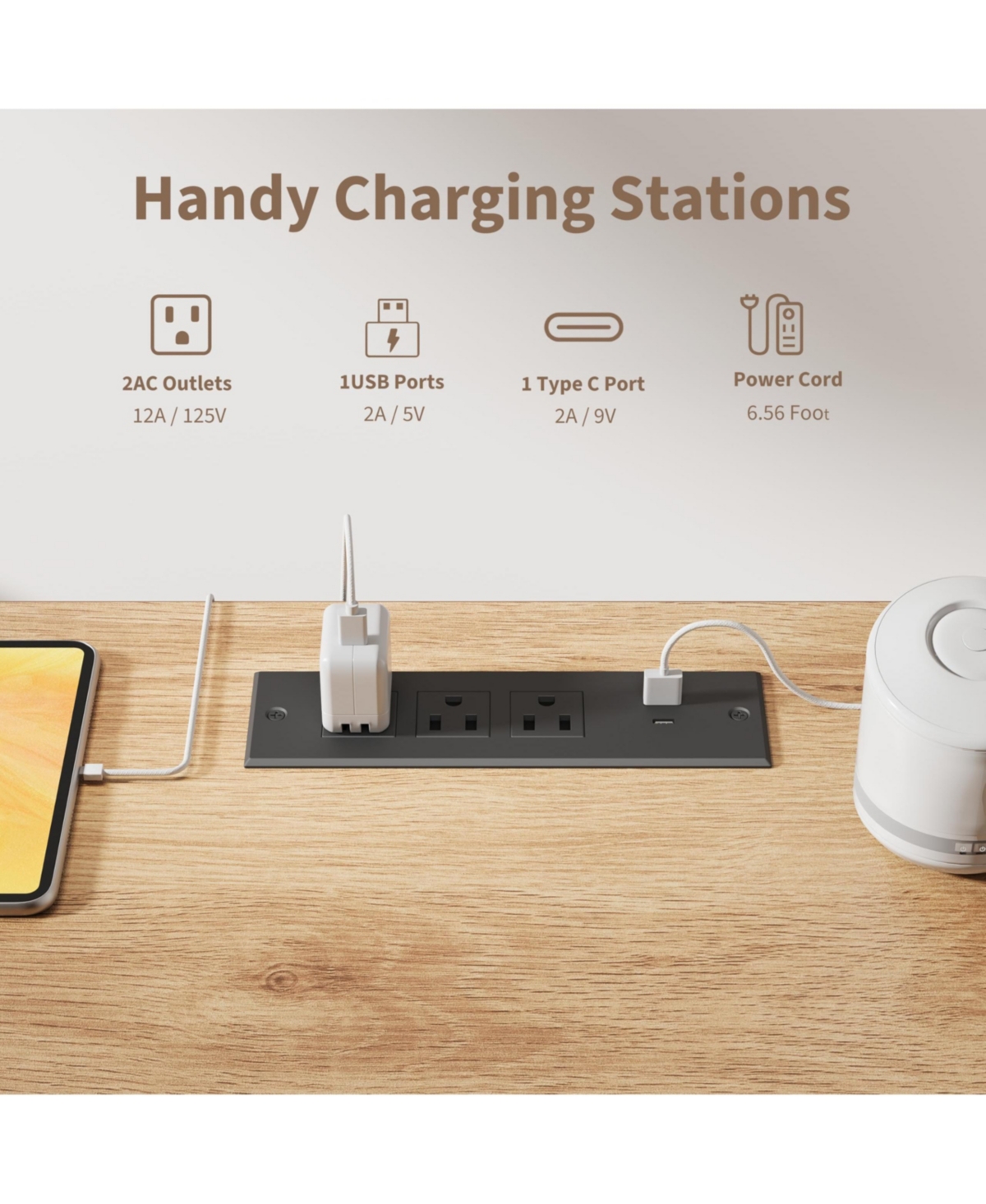 homfan 54" Fluted Executive Desk with File Drawer & Storage Drawers,Natural