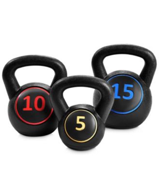 Kettlebell Set, 3 HDPE Kettlebells at 5, 10 and 15 lbs