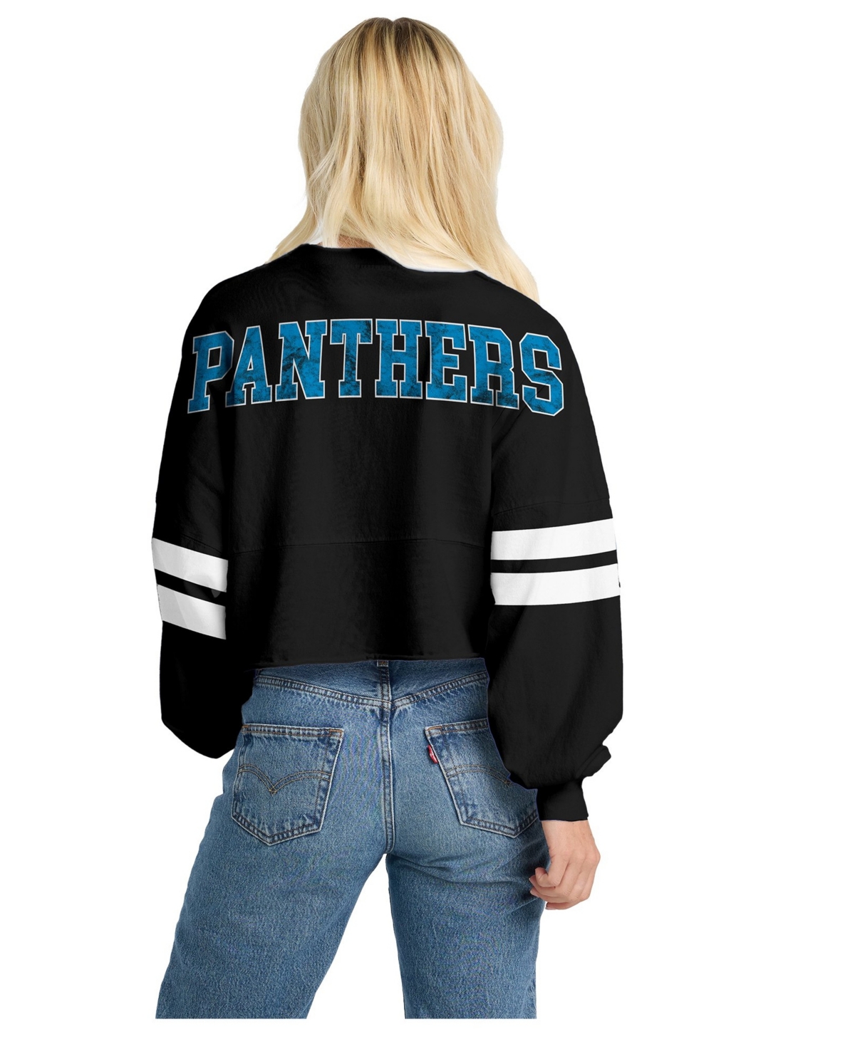 Spirit Jersey Women's Carolina Panthers Oversized Cropped Long-Sleeve T-Shirt