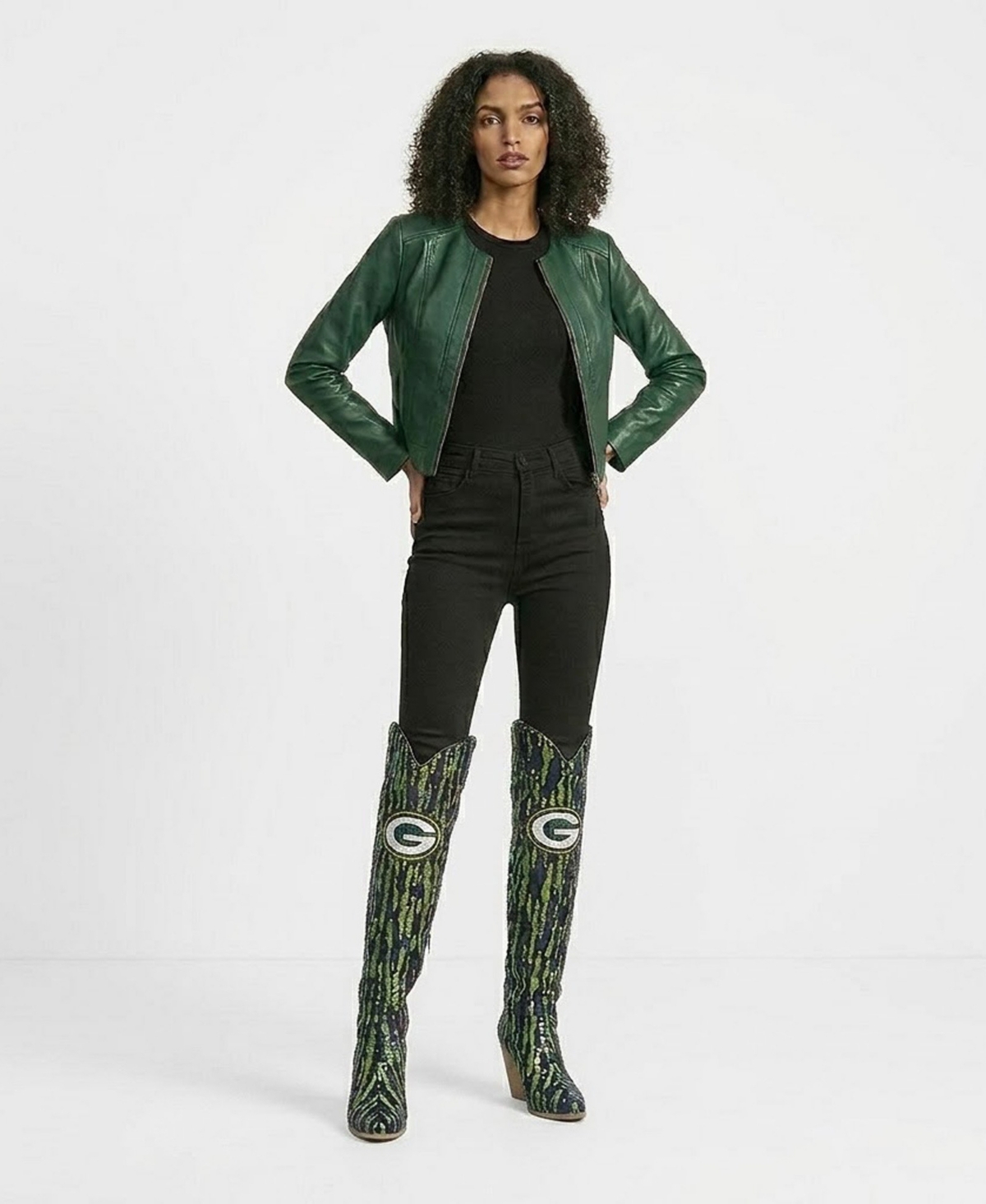 Cuce Green Bay Packers Over-the-Knee Two-Tone Sequin Boots