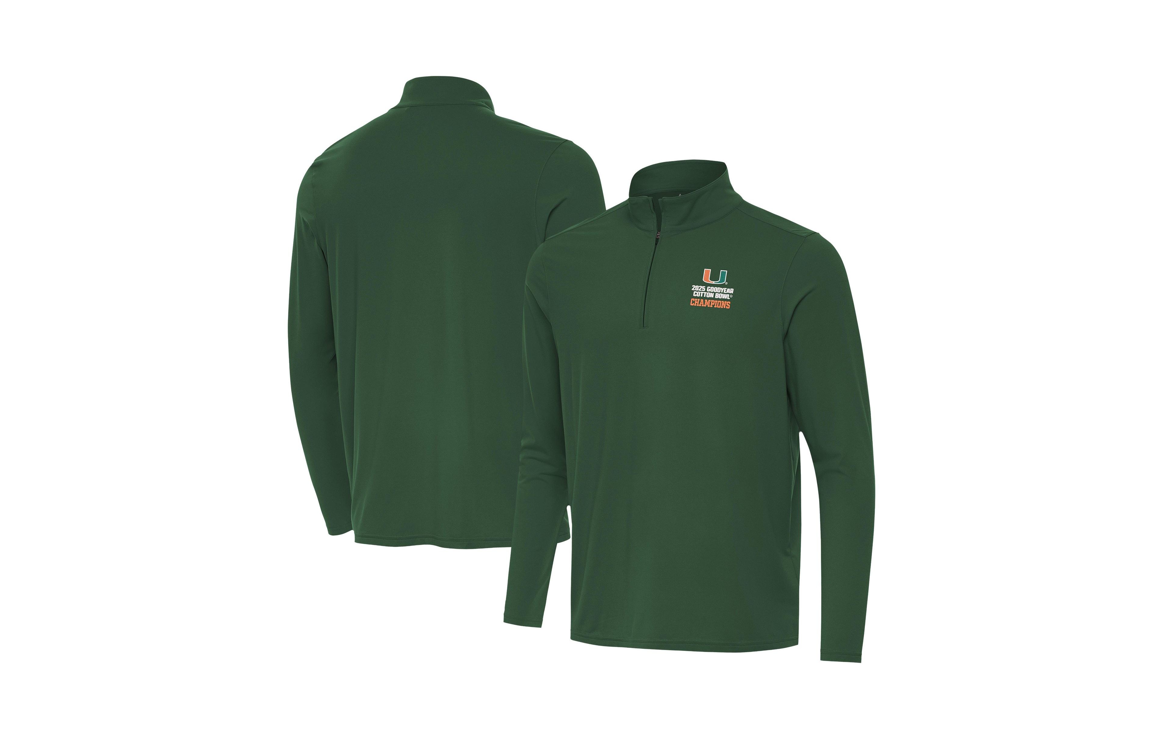 Antigua Men's Green Miami Hurricanes College Football Playoff 2025 Cotton Bowl s Intent Quarter-Zip Pullover Jacket