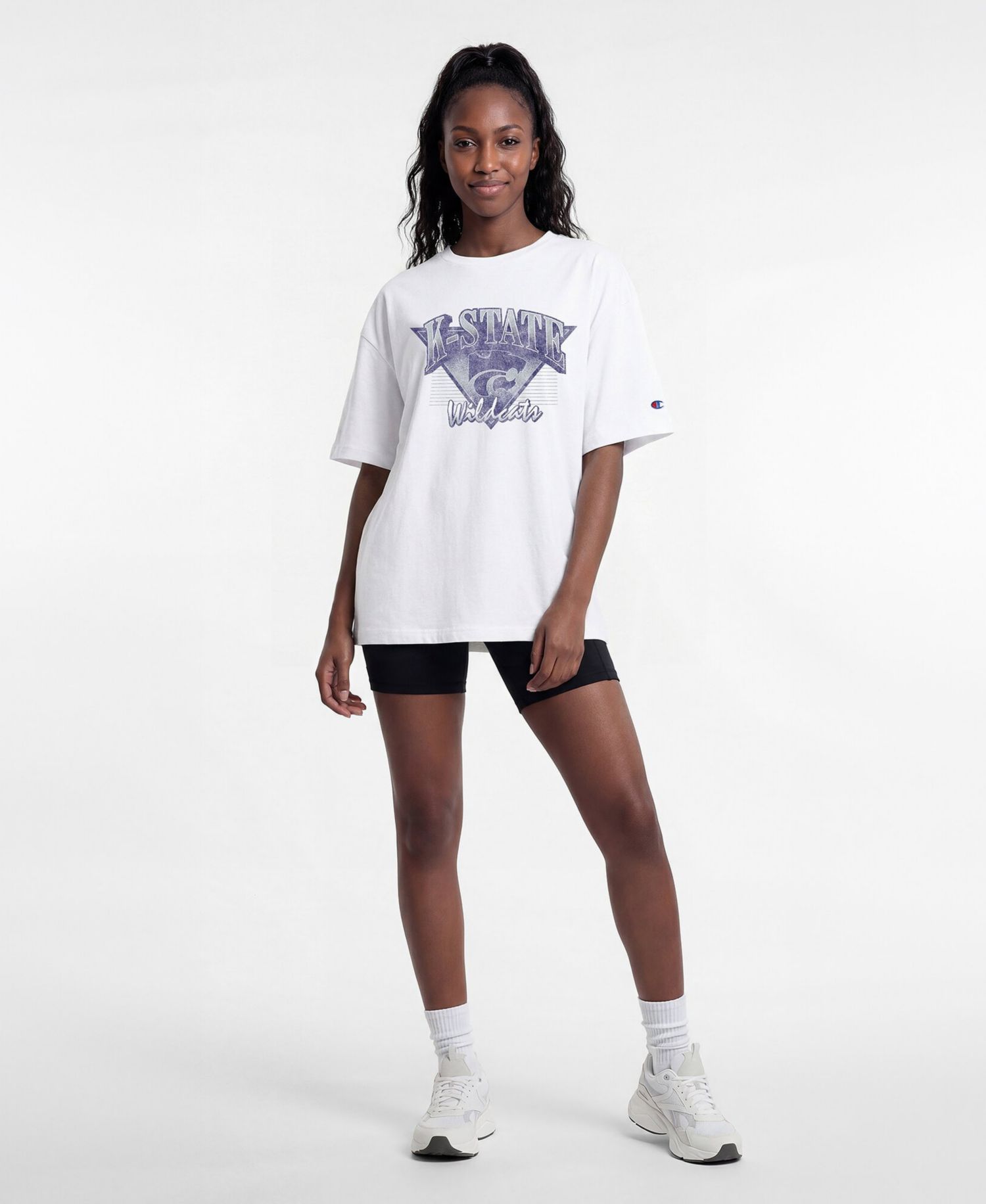 Women's Kansas State Wildcats Oversized Dropped-Shoulder Distressed T-Shirt