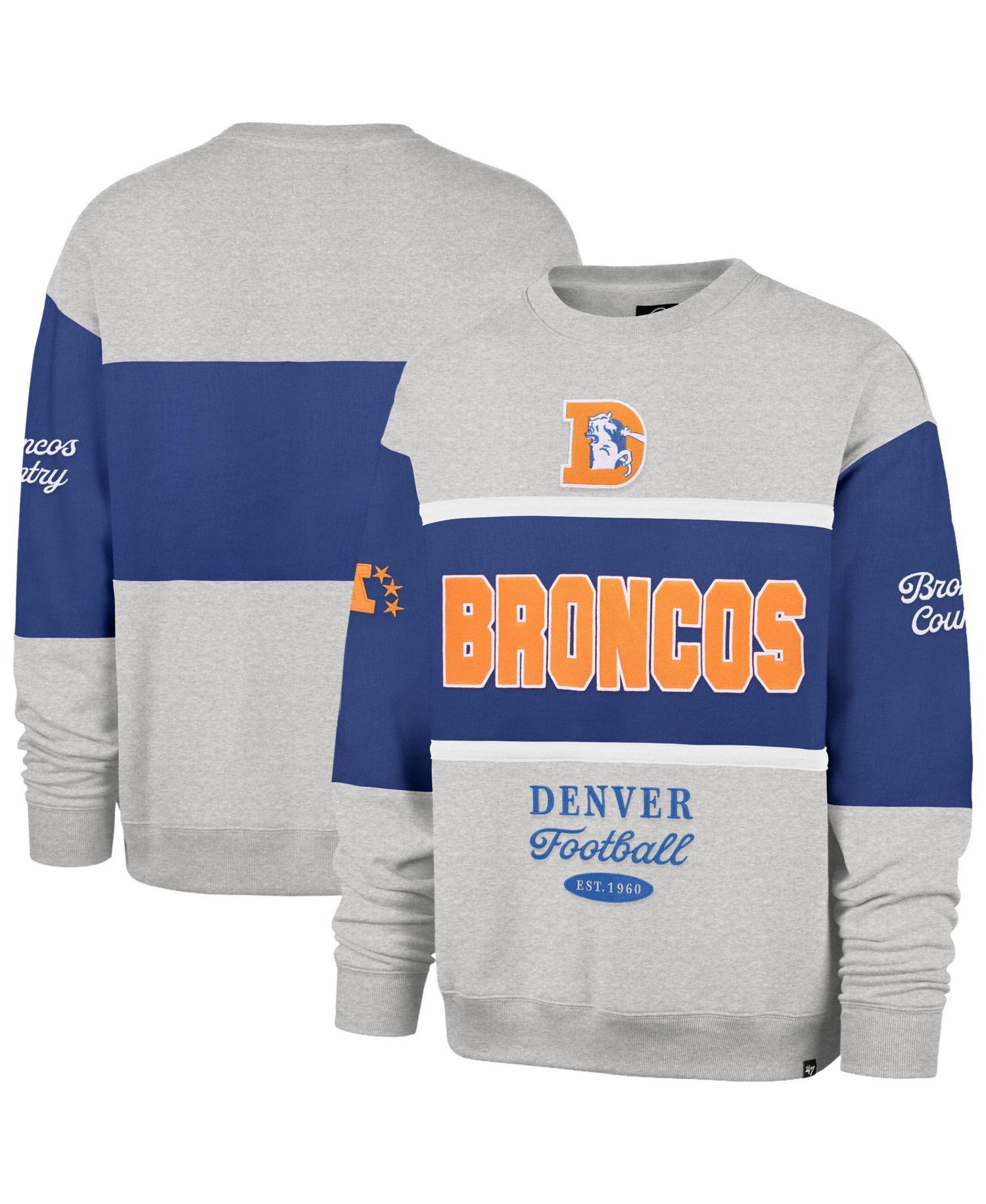 Men's Denver Broncos Blockfield Maximalist Crewneck Design Embroidered Graphics Sweatshirt