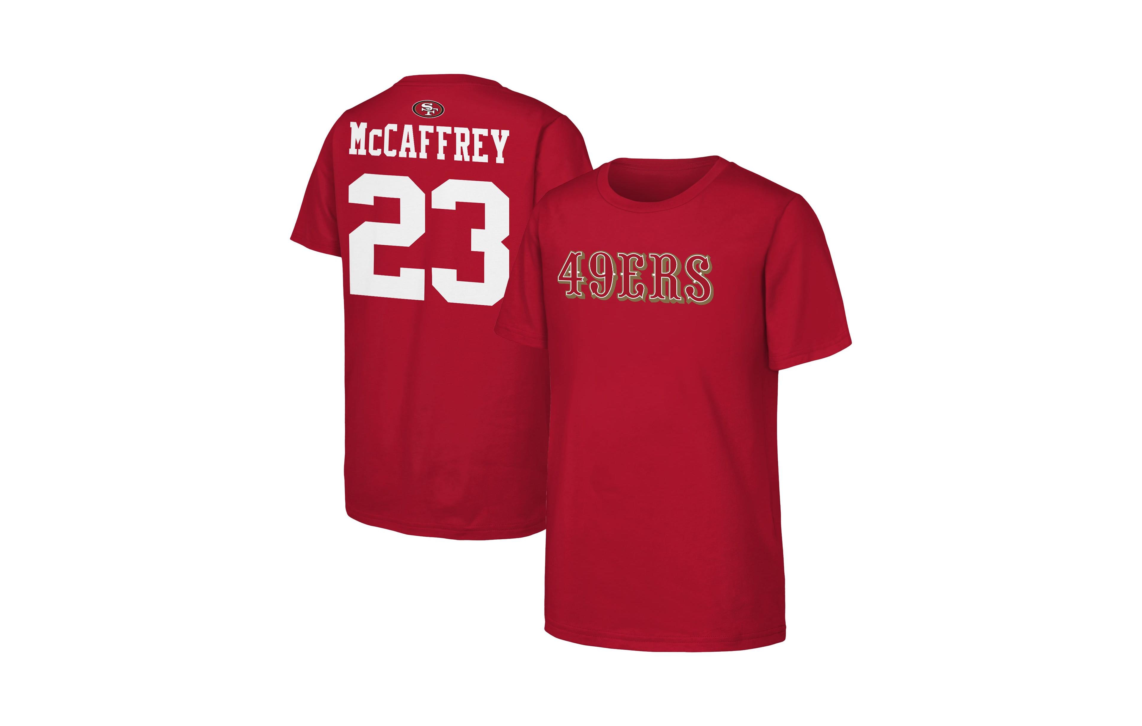 Outerstuff Boys' 4-20 and Girls' 4-16 San Francisco 49ers Christian McCaffrey Name & Number Crewneck T-Shirt