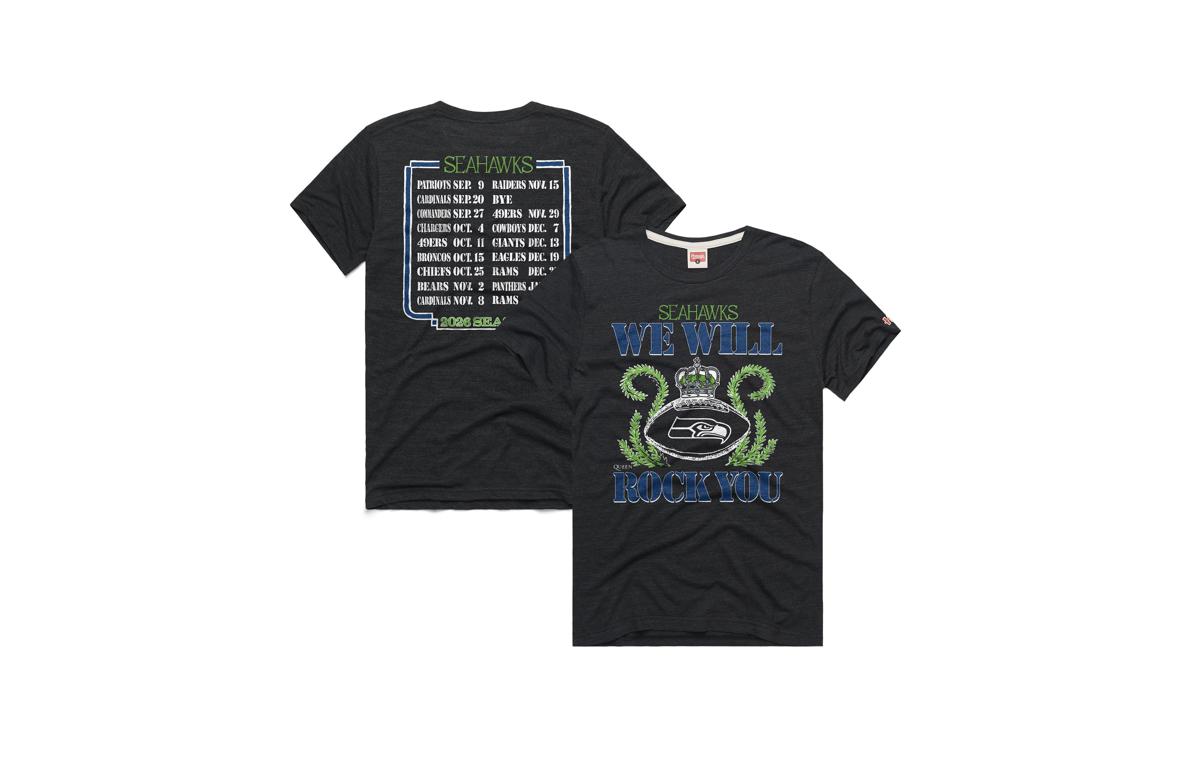 Homage Men's and Women's Seattle Seahawks Schedule Queen Relaxed-Fit T-Shirt
