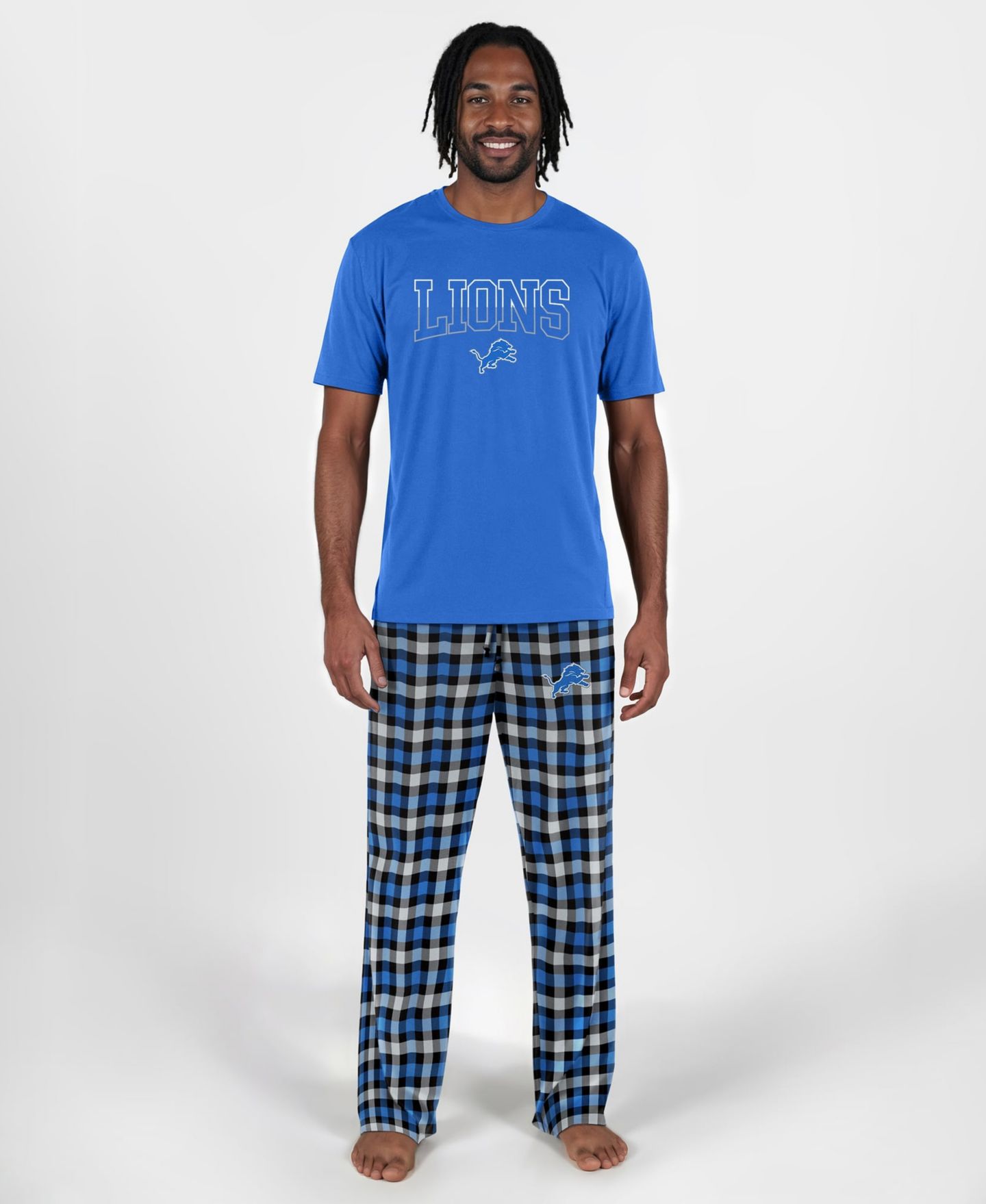 Мужской клетчатый комплект для сна Concepts Sport Detroit Lions Highland, короткий рукав — фото 1