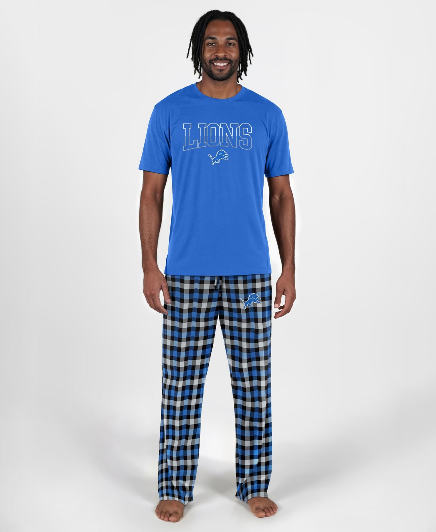 Men's Detroit Lions Highland Plaid Short-Sleeve Sleep Set, 2-Piece Set