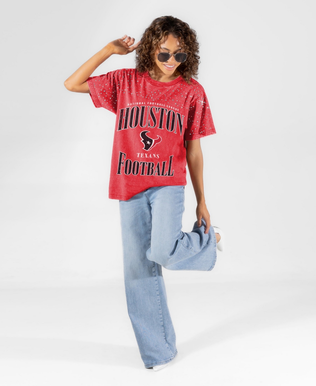 Gameday Couture Women's Houston Texans Sparkle Score Washed Micro Rhinestone T-Shirt