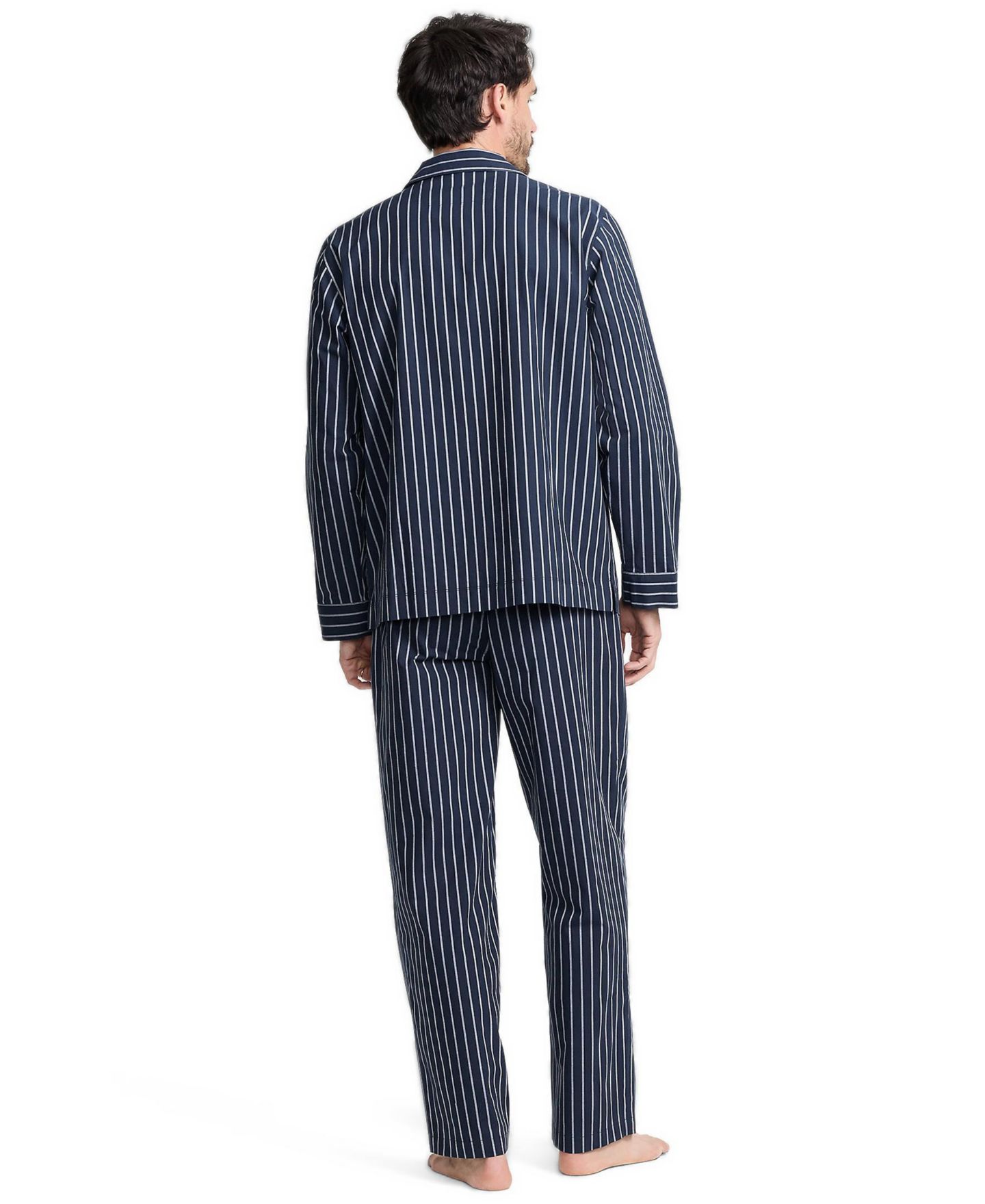 Мужские брюки Lands' End Long Sleeve Essential Pant Pattern Set, цвет: Тёмно-синий / Белый полосатый — фото 1