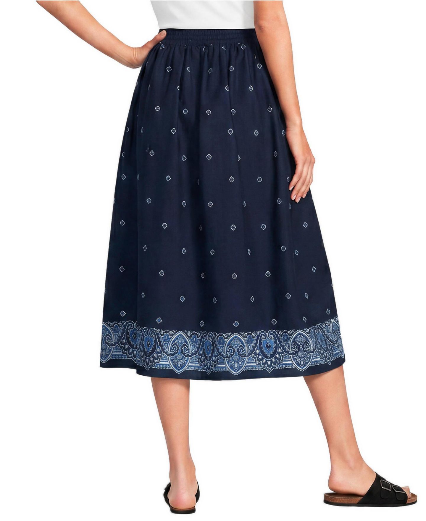 Женская юбка Lands' End Poplin Pull On Midi, цвет: Тёмно-синий с принтом — фото 3
