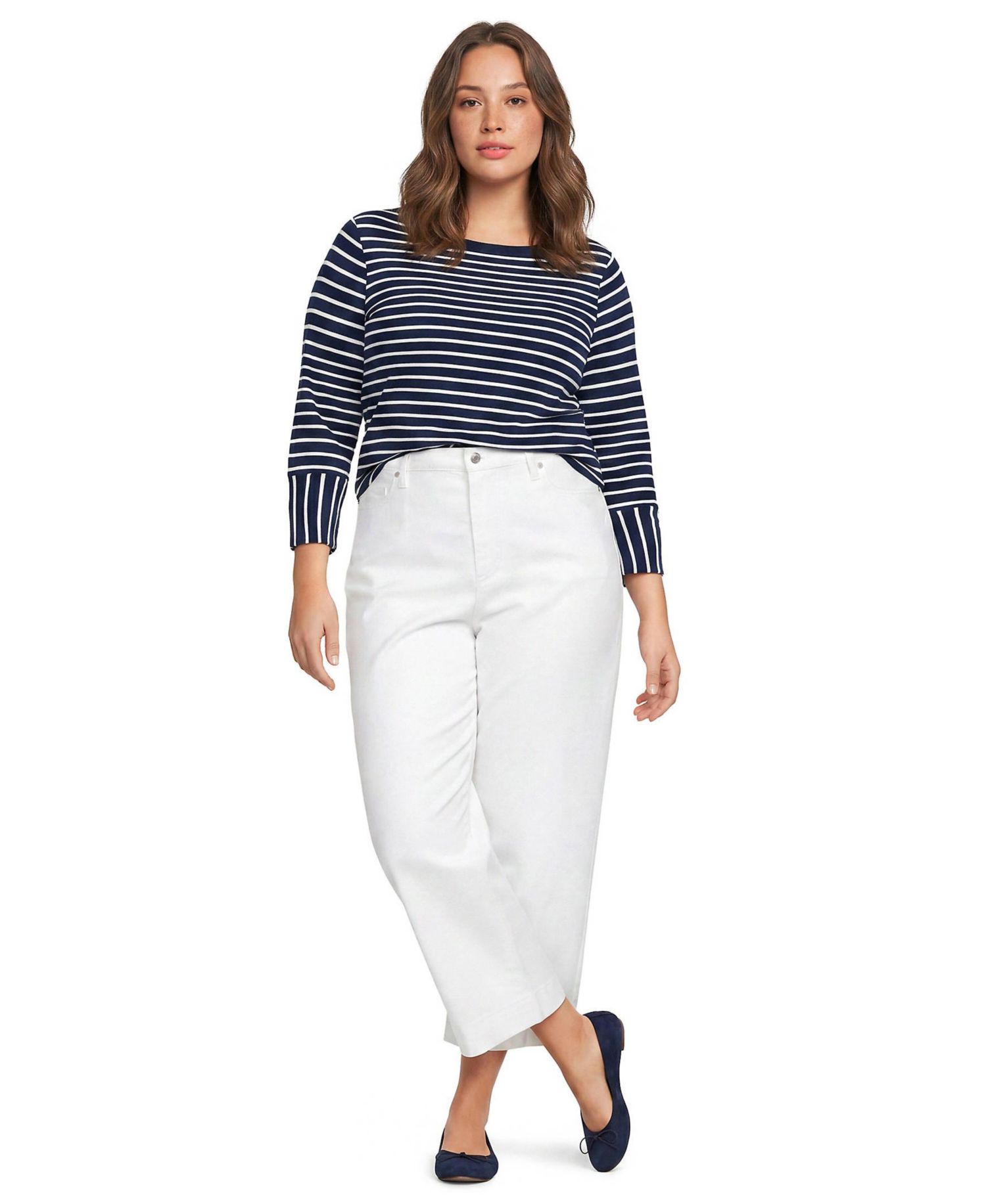 Plus Size Boat Neck 3/4-Sleeve Cotton T-Shirt