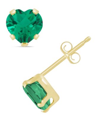 Lab-Grown Emerald (7/8 ct. t.w.) Stud Earrings in 10k Yellow Gold (Also available in Lab-Grown Opal, Ruby, and Sapphire) 