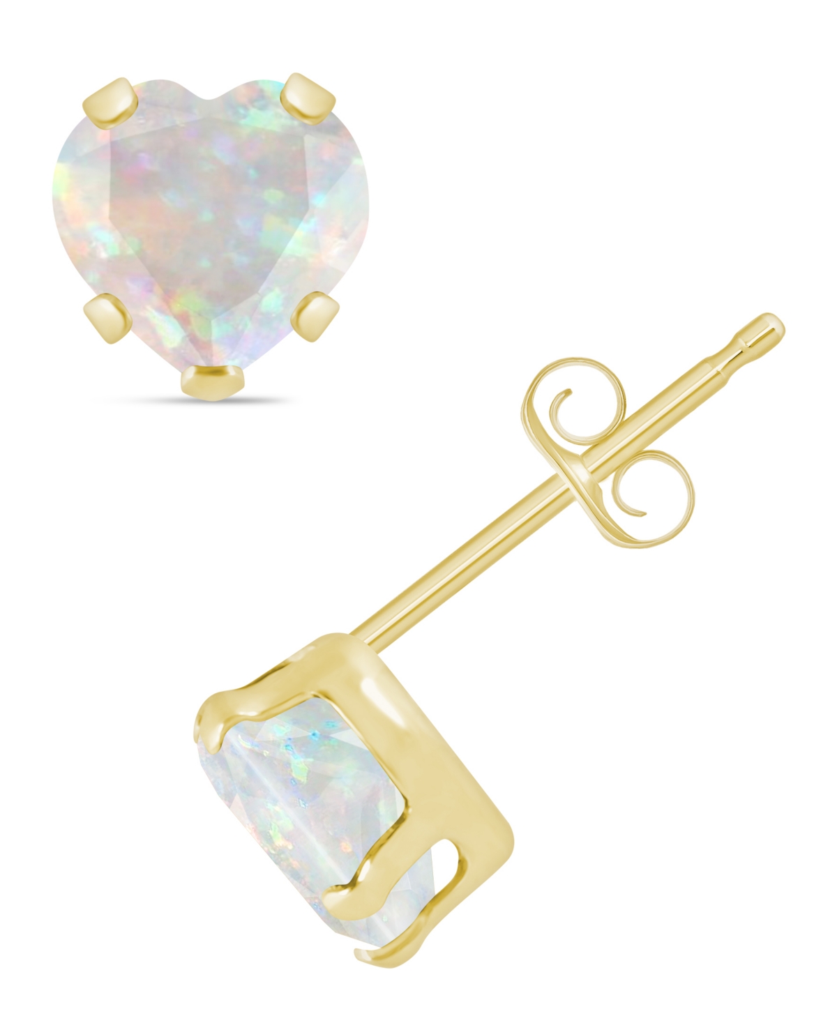 Macy's Lab-Grown Emerald (7/8 ct. t.w.) Stud Earrings in 10k Yellow Gold - Lab-Grown Opal